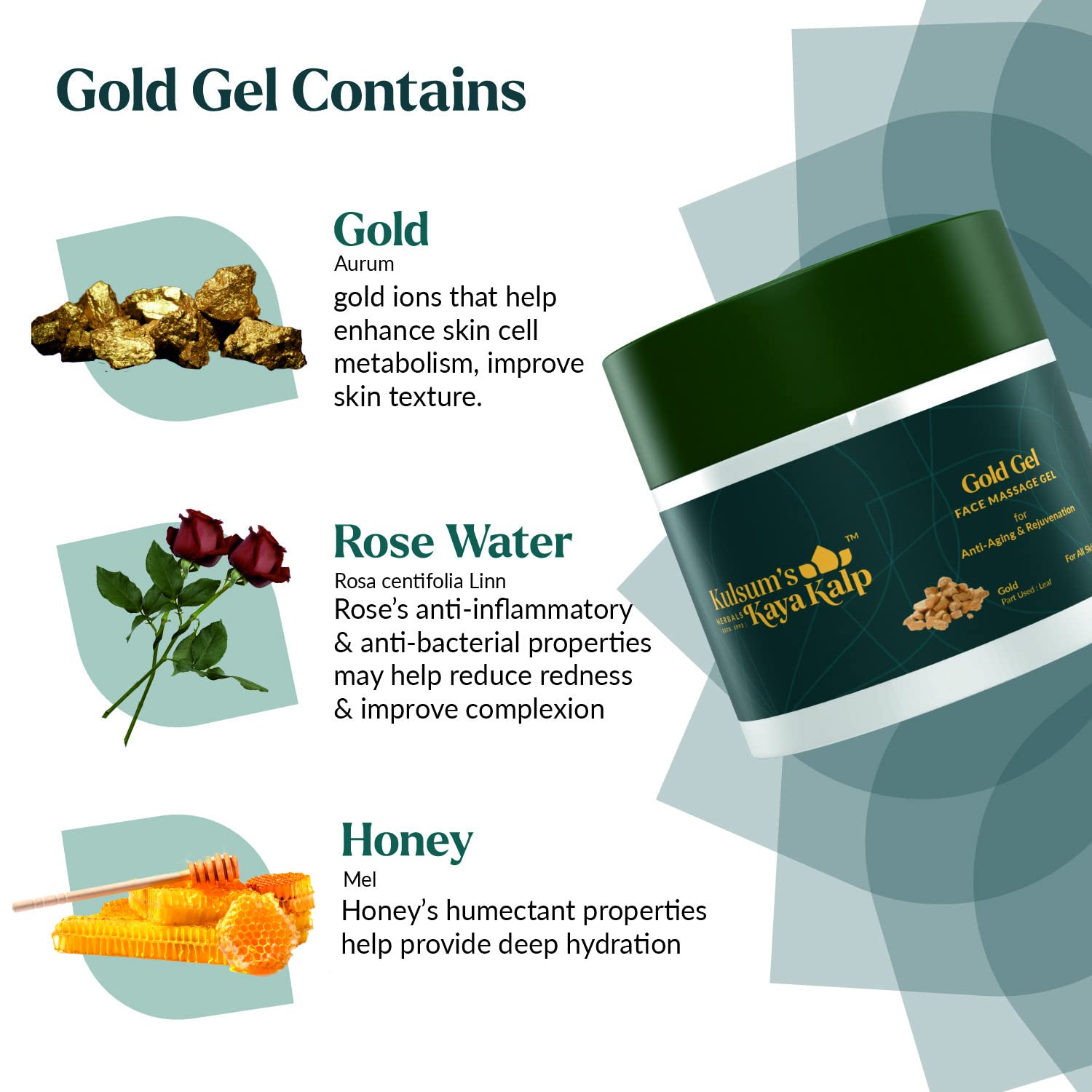 Kulsum's Kaya Kalp Herbals Gold Gel Face Massage Gel for All Skin Types - 40g | Brightening & Anti-Aging Facial Treatment | Perfect for Daily Skincare Routine & Spa Nights