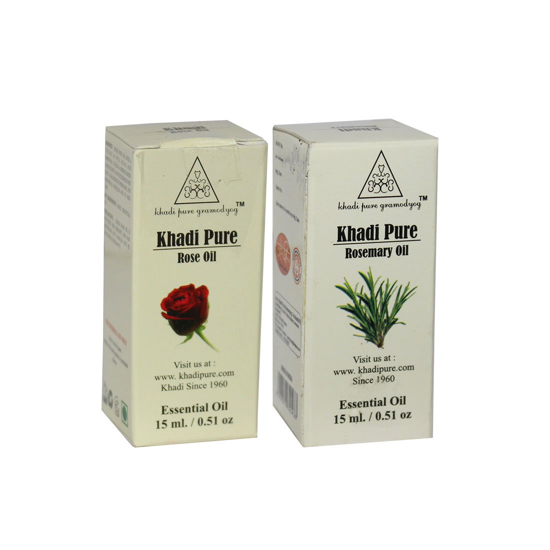 Khadi Pure Rose & Rosemary Essential Oil Set (30ml x 2) - 100% Natural Aromatherapy Oils for Relaxation, Skin Care & Hair Growth
