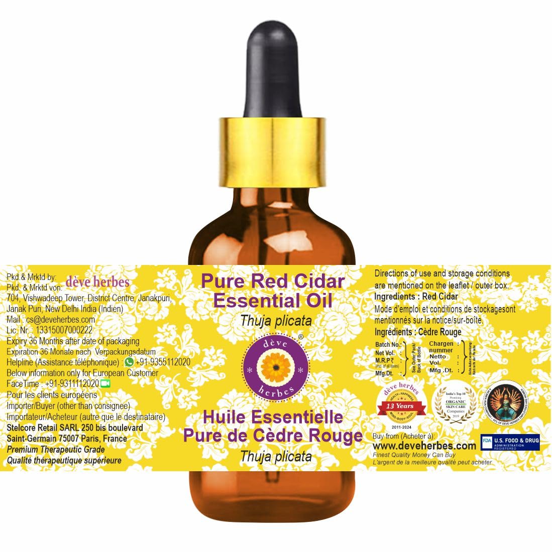 Pure Red Cedar Essential Oil (Thuja plicata) - 100% Natural Therapeutic Grade, Steam Distilled, 50ml (1.69 oz) with Glass Dropper - Aromatherapy, Diffuser, Massage & DIY Skincare