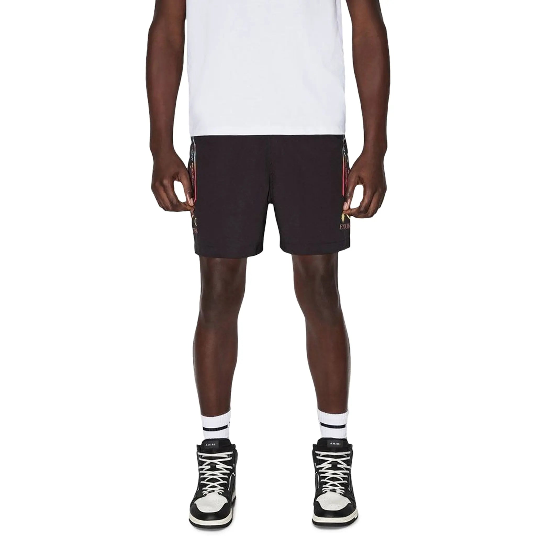 Amiri Fortune Black Swim Shorts for Men - Quick Dry, Comfortable Beach & Pool Swimwear - Perfect for Swimming, Surfing, and Summer Vacations