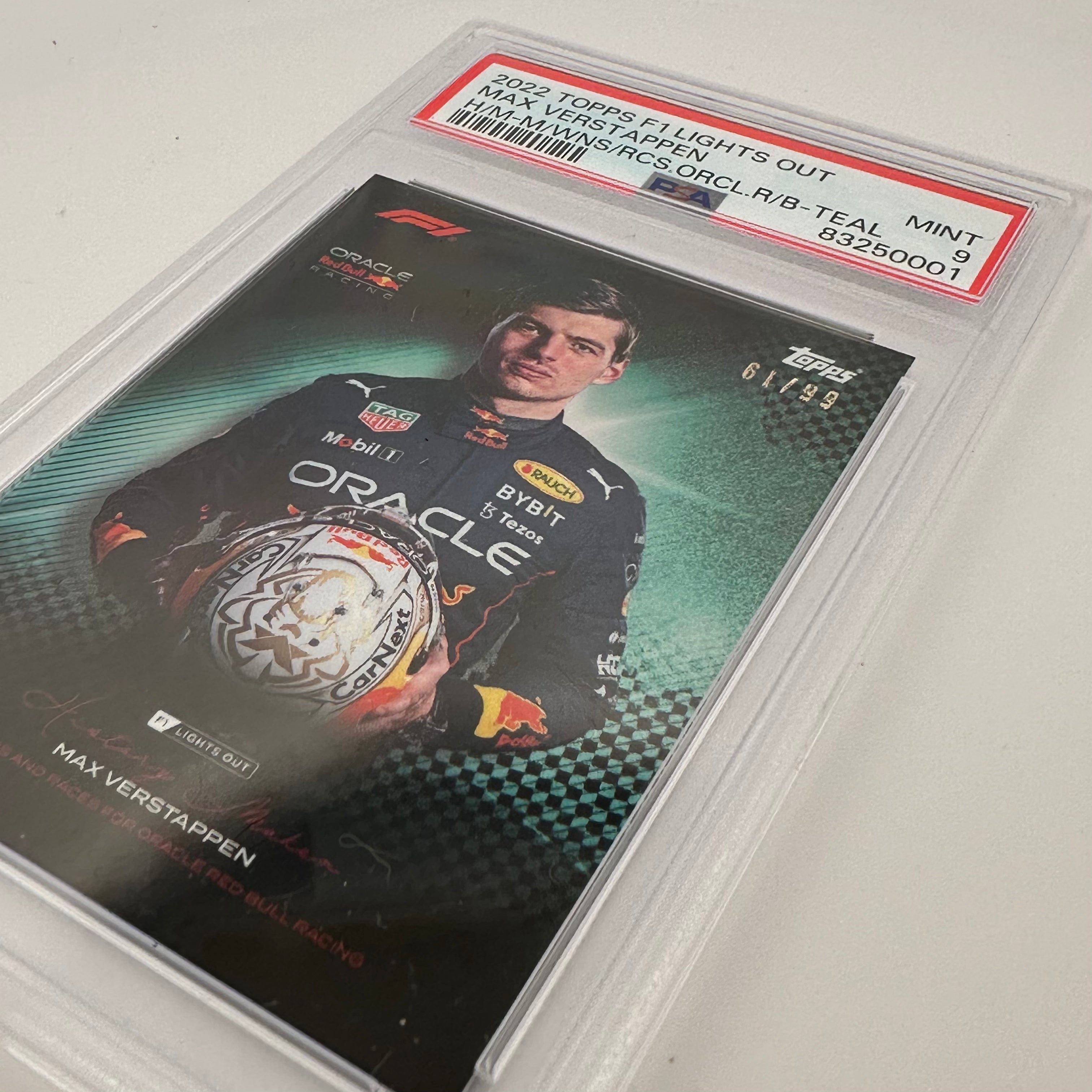 PSA 9 Graded /99 Max Verstappen Most Wins & Races History Maker Teal Parallel - Rare Collectible Racing Card for Fans & Investors