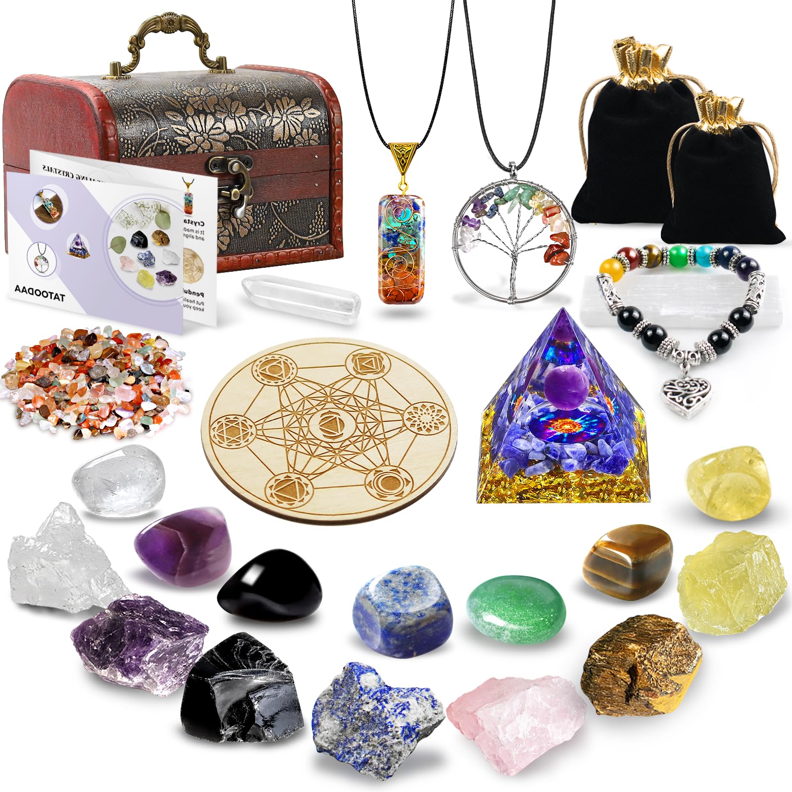26 Pcs Healing Crystal Set for Meditation & Chakra Balancing - Wooden Box Gift for Beginners