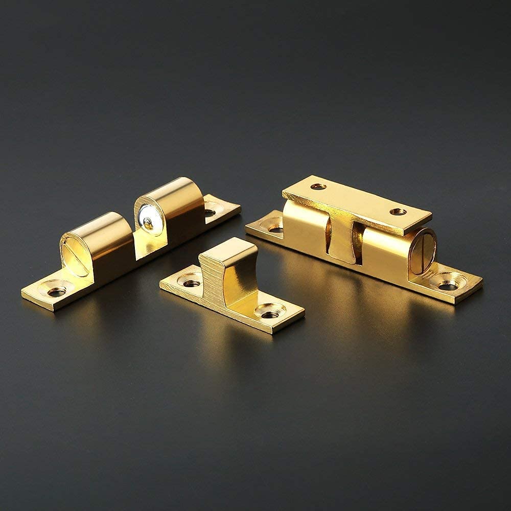 Solid Brass Adjustable 5-Piece Ball Catch Latch Set - Double Ball Tension Roller for Furniture Door, Cabinet, Wardrobe (40mm) - Perfect for Home, Office & DIY Projects