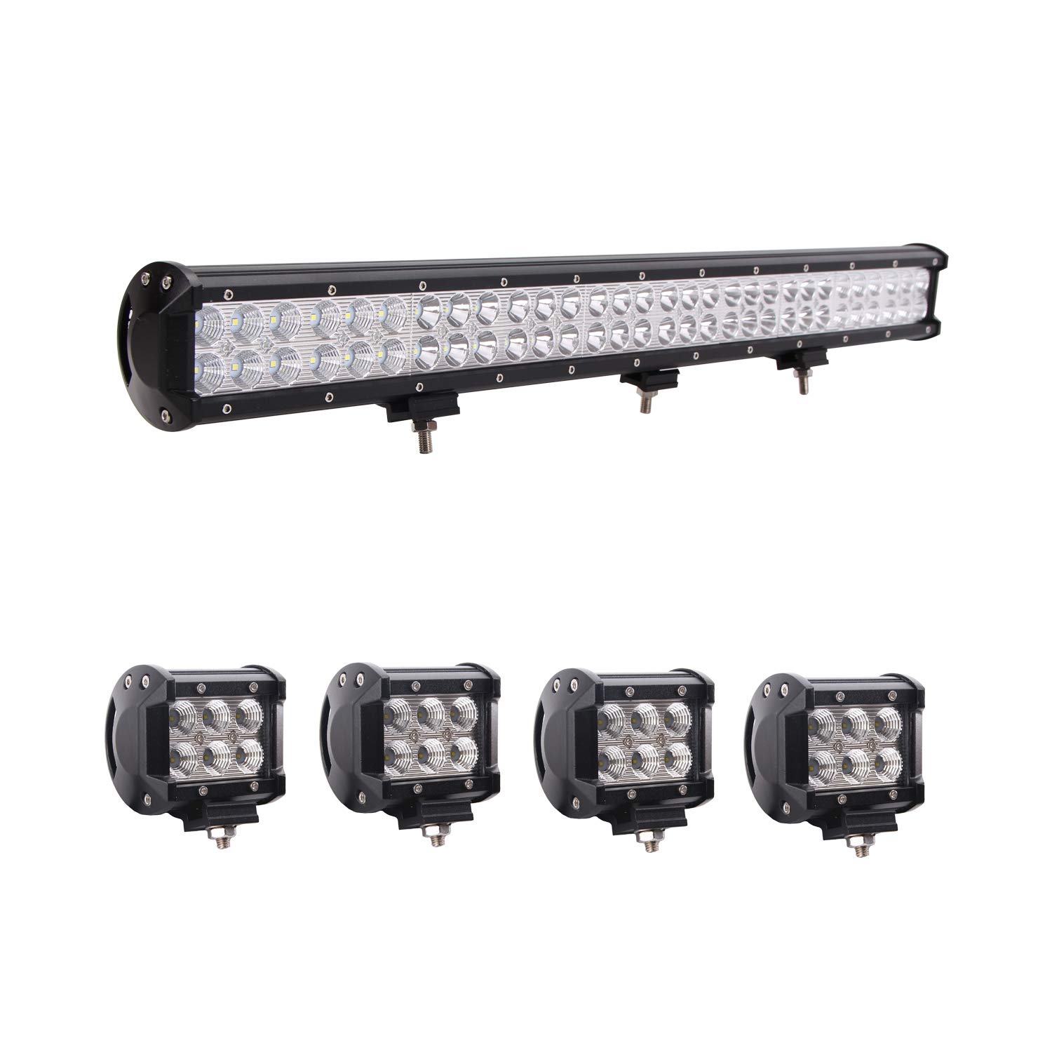 Greatek 28-Inch 180W LED Light Bar & 4PCS 18W LED Flood Work Lights for SUV, 4X4, Off-Road Vehicles – Waterproof Fog Lights for Night Driving, Hunting, Camping & Outdoor Adventures