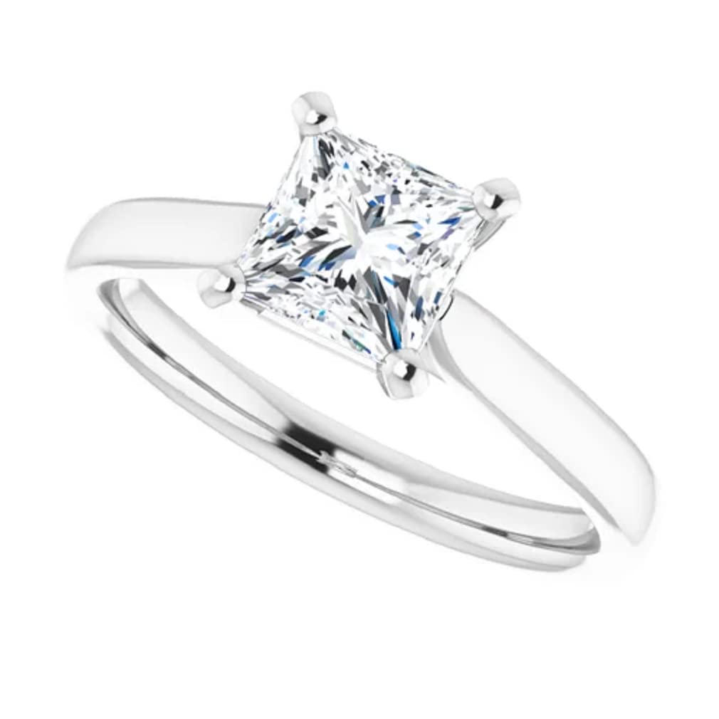 10K Solid White Gold Handmade Engagement Ring - 1 CT Princess Cut Moissanite Diamond Solitaire Wedding Ring for Women - Perfect for Proposals, Anniversaries & Bridal Jewelry Gifts