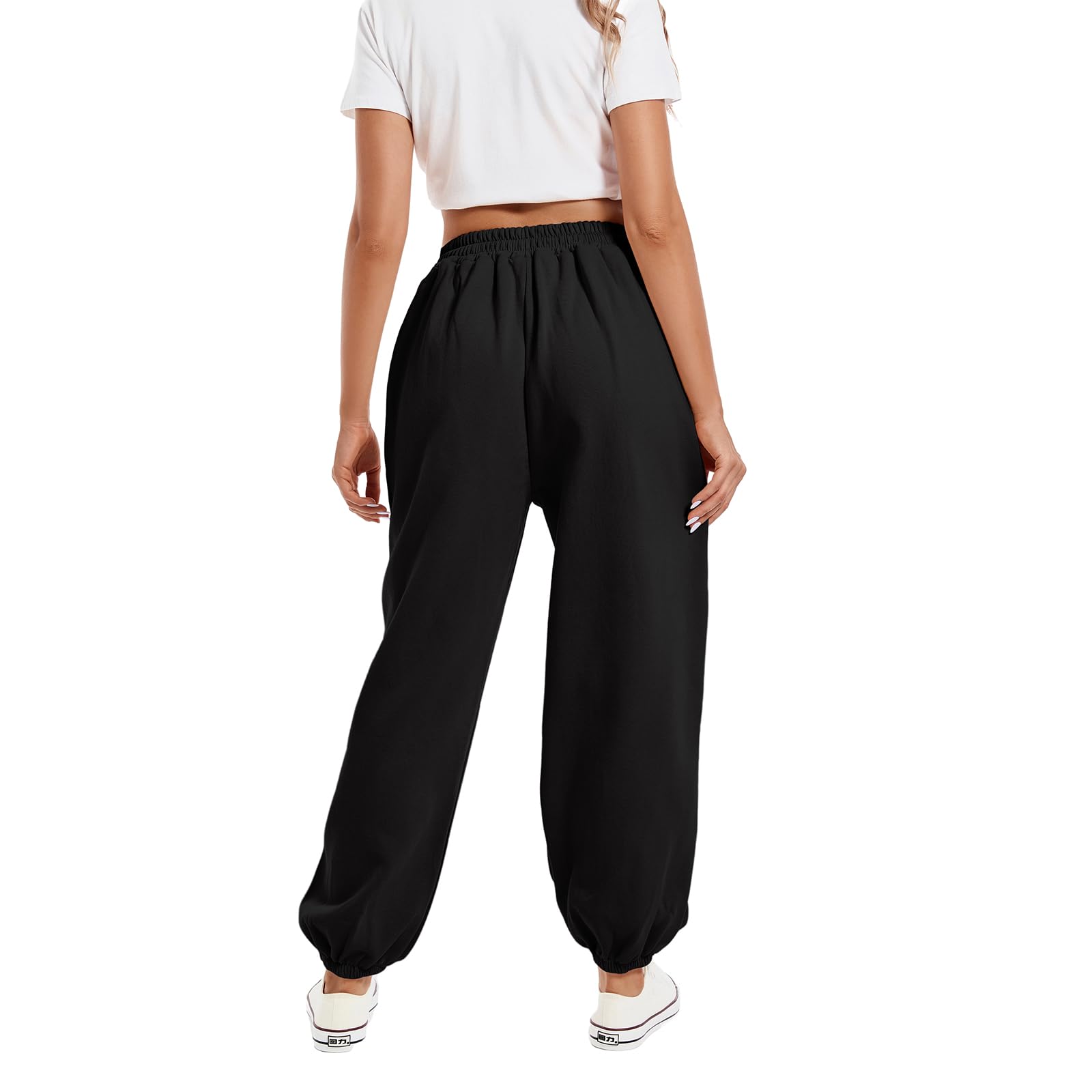 Tuislay Women's High Waisted Baggy Cotton Sweatpants - Elastic Waist Lounge Pants with Pockets for Gym, Jogging & Casual Wear | Comfortable Athletic Fit for Teen Girls & Women