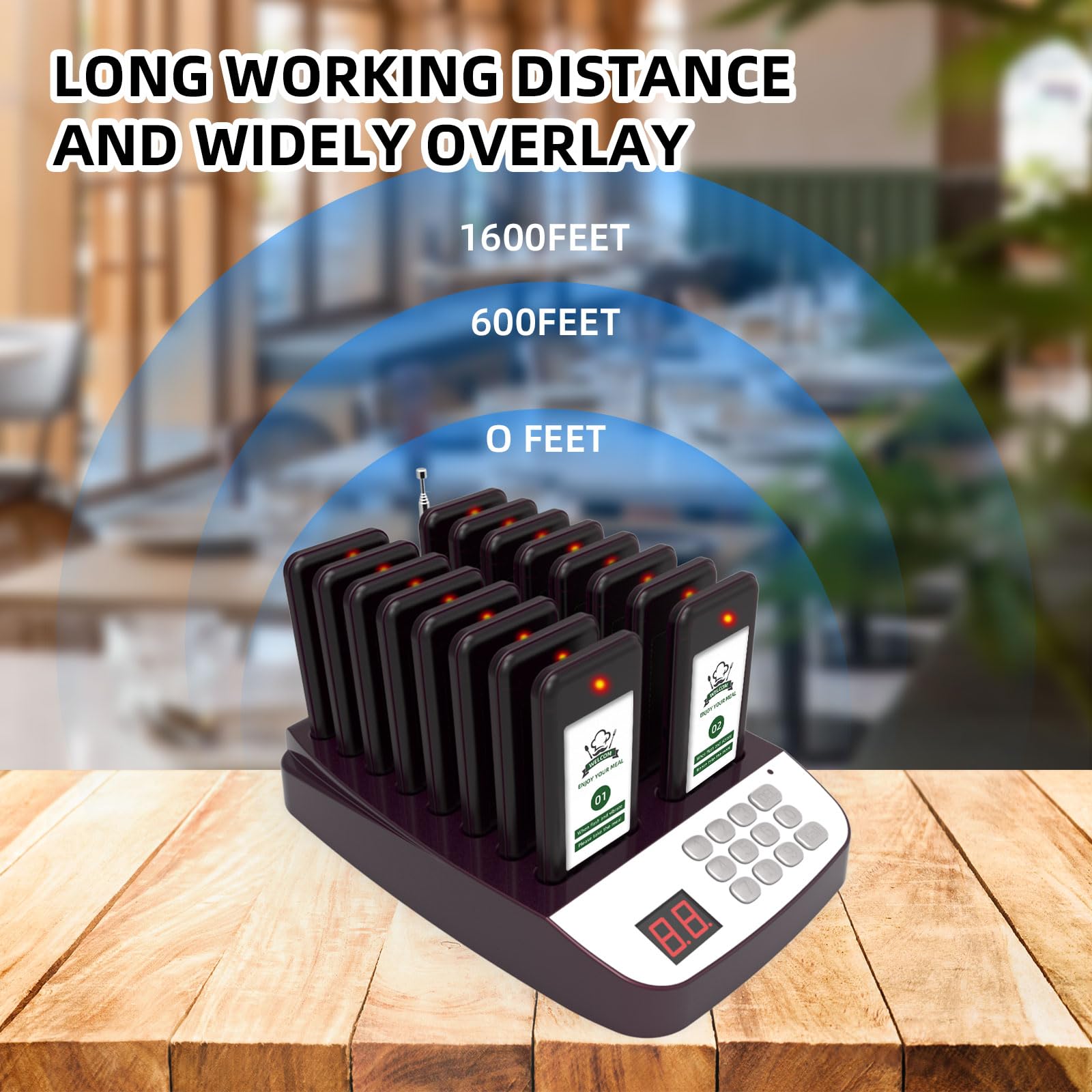 Restaurant Pager System - 16 Wireless Pagers with 1600ft Range for Food Service, Food Trucks & Social Distancing | Durable Order Buzzers for Efficient Restaurant Calling & Customer Notification