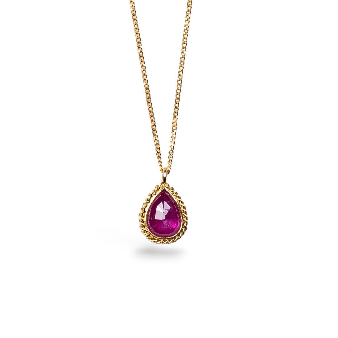 Ruby Teardrop Pendant Necklace - 14K Gold Plated Dainty Jewelry for Women - Perfect for Valentine's Day, Anniversary & Evening Party