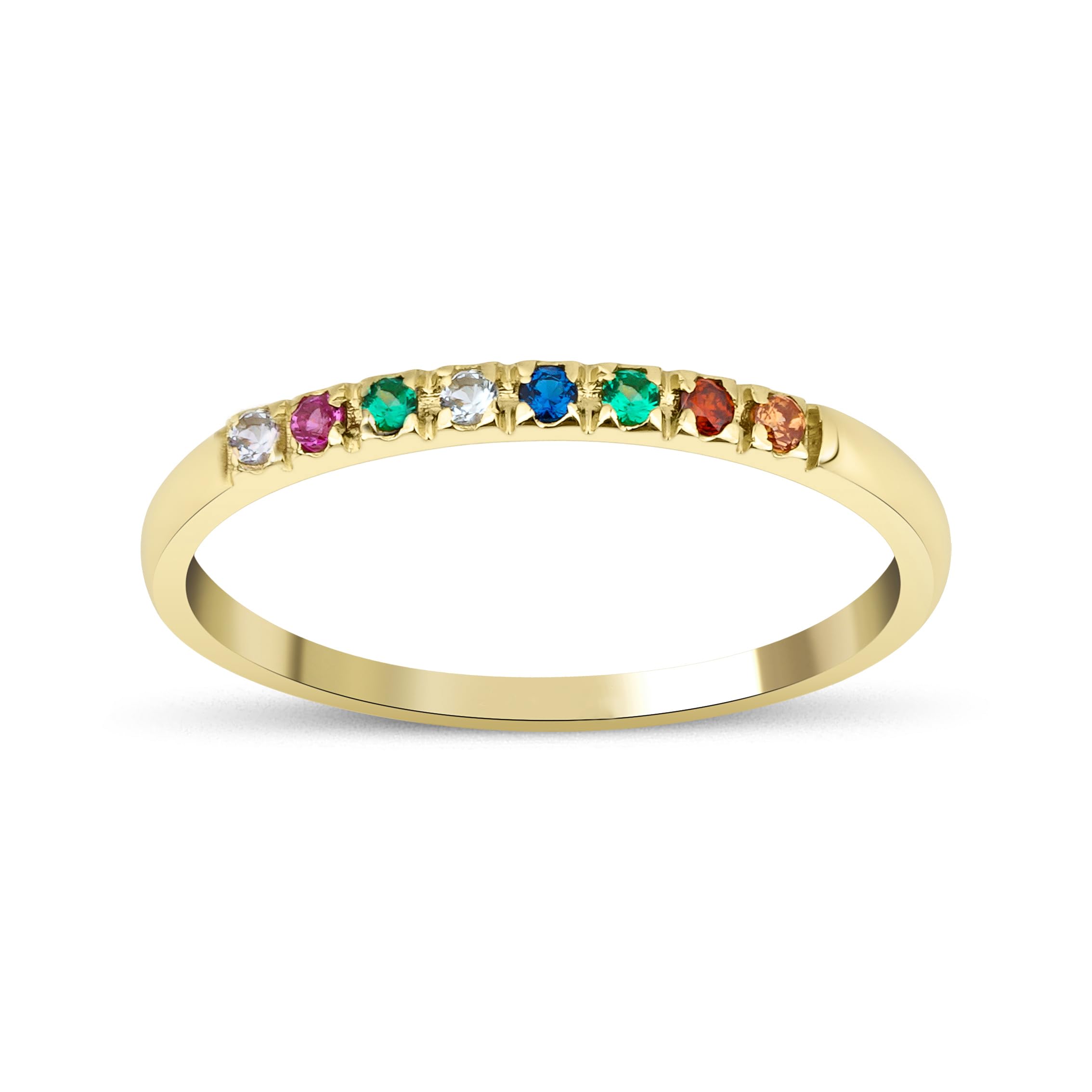 Dainty Multi-Stone Birthstone Ring - 1-10 Selectable Stones, Minimalist Handmade 14K Gold & 925 Silver Custom Family Ring - Personalized Gift for Mother's Day, Anniversary & Special Occasions