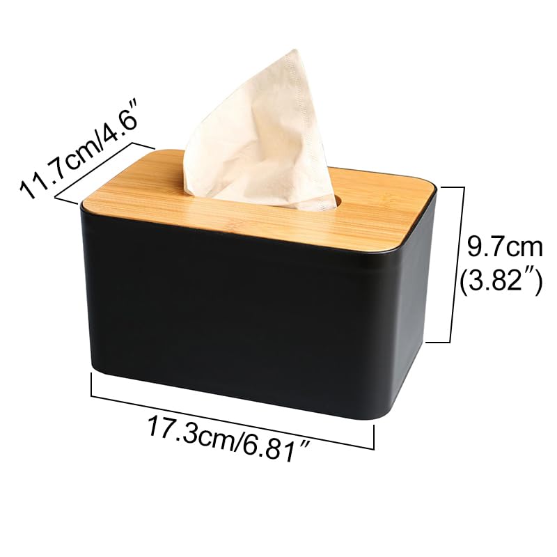 Modern Black Tissue Box with Removable Bamboo/Wood Cover - Home Storage Organizer for Living Room, Bedroom, Office & Bathroom | Stylish and Functional Home Decor