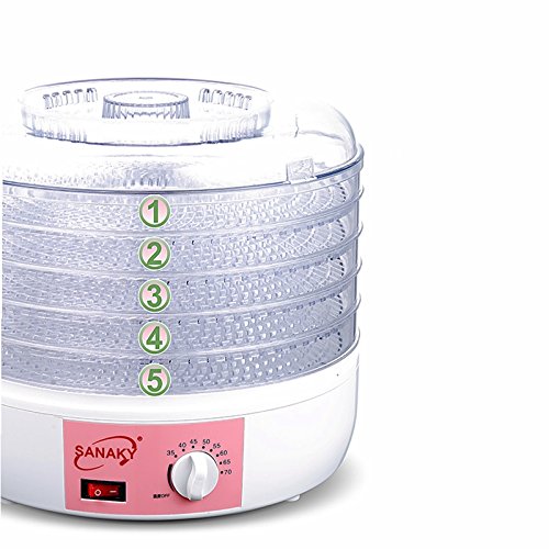 ELEOPTION BPA-Free Food Dehydrator Machine with Adjustable Timer & Temperature Control - 5 Plastic Drying Racks for Jerky, Beef, Fruits & Vegetables - 220V 250W - Perfect for Healthy Snacks, Camping & Food Preservation