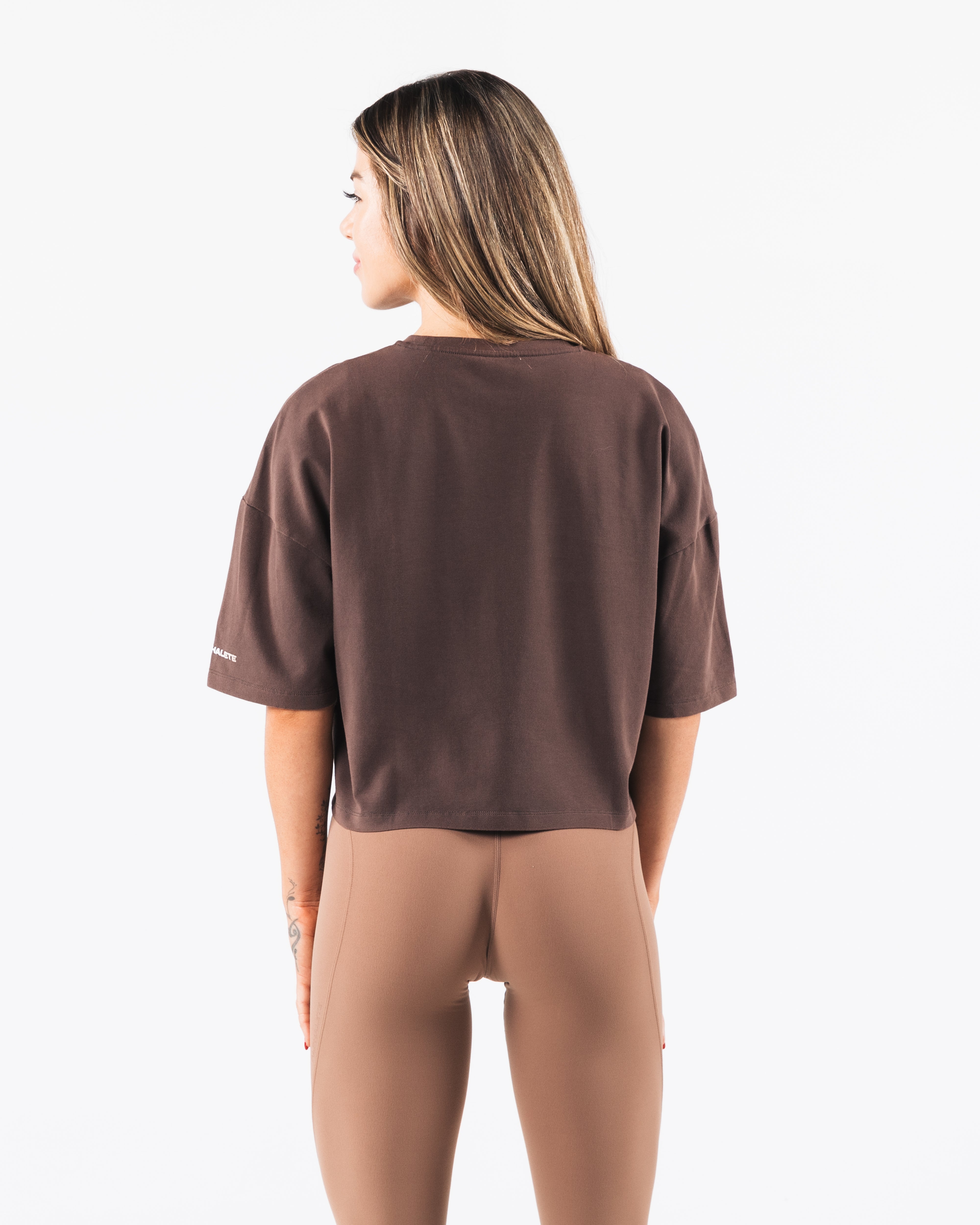 Premium Cashmere Wolf Crop Tee - Soft & Cozy Women's Short Sleeve Top for Casual Wear & Layering