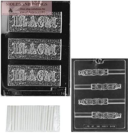 IT'S A GIRL Baby Shower Chocolate Candy Mold Set - Block Pretzel Mold with Copyrighted Candy Making Instructions + 50 Sticks - Perfect for Gender Reveal Parties, Baby Showers & DIY Chocolate Treats