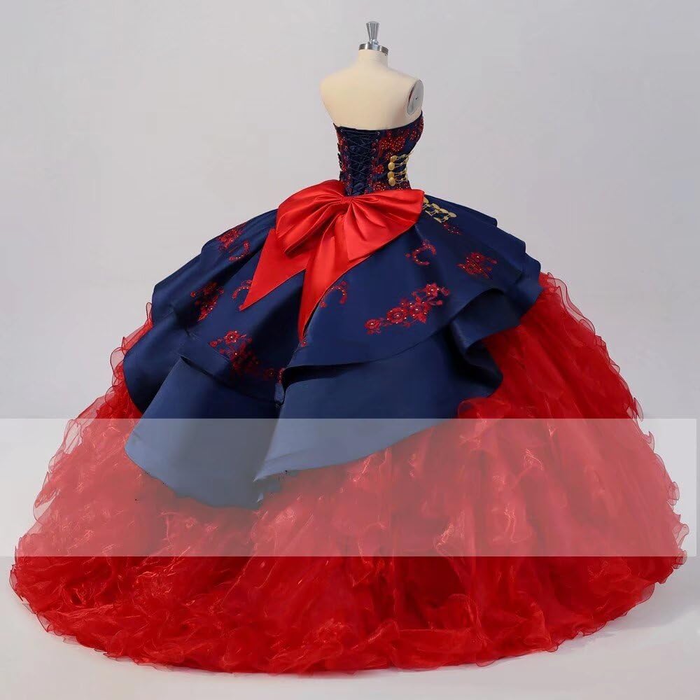 Elegant Gold Embroidered Organza Ball Gown - Puffy Ruffle Quinceañera Dress for Sweet 15, Mexican Theme Prom Dress 2025 | Perfect for Quinceañeras, Prom Nights, and Special Occasions