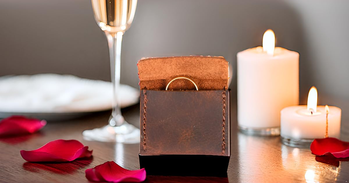 Handmade Brown Leather Wedding Ring Box - Engagement Ring Pouch for Bride & Groom - Travel Jewelry Storage Case - Proposal Ring Holder - Perfect for Wedding Ceremonies, Honeymoon & Ring Bearer | Elegant Gift for Couples, Proposal Accessories & Jewelry Organizer for Special Occasions