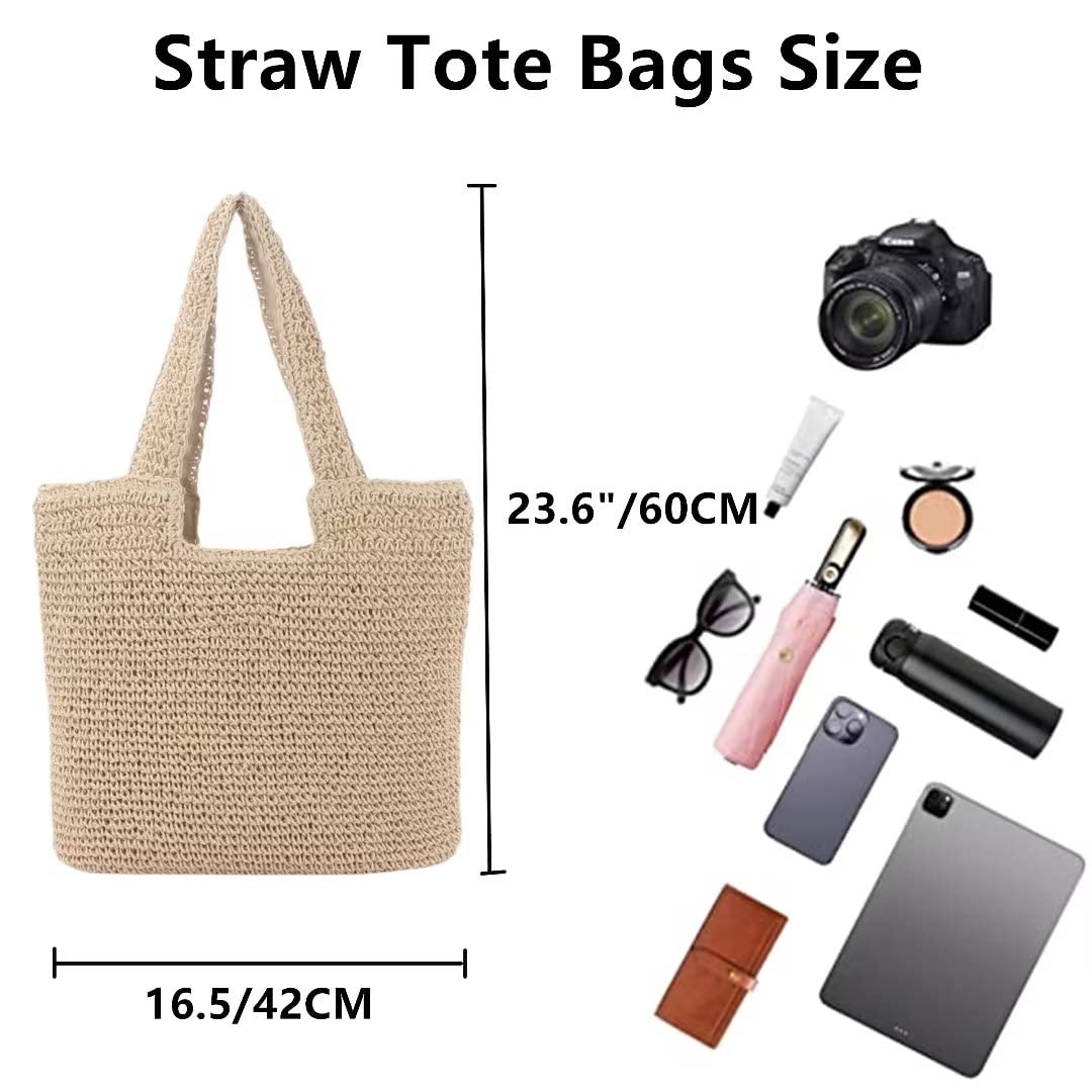 Stylish Woven Straw Shoulder Tote Bag for Women - Large Zippered Beach Handbag, Boho Summer Purse | Perfect for Vacation, Poolside, Shopping & Outdoor Activities