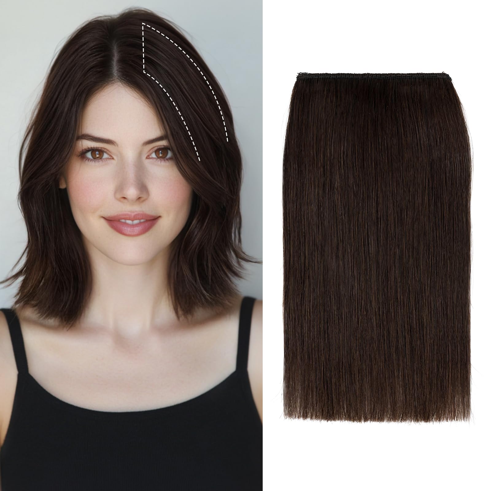 S-noilite Clip in Human Hair Extensions for Short Hair - 1PCS Remy Hair with 2 Clips, 6Inch Length, 10g Weight, Dark Brown - Add Volume & Thickness for Everyday Styling & Special Occasions