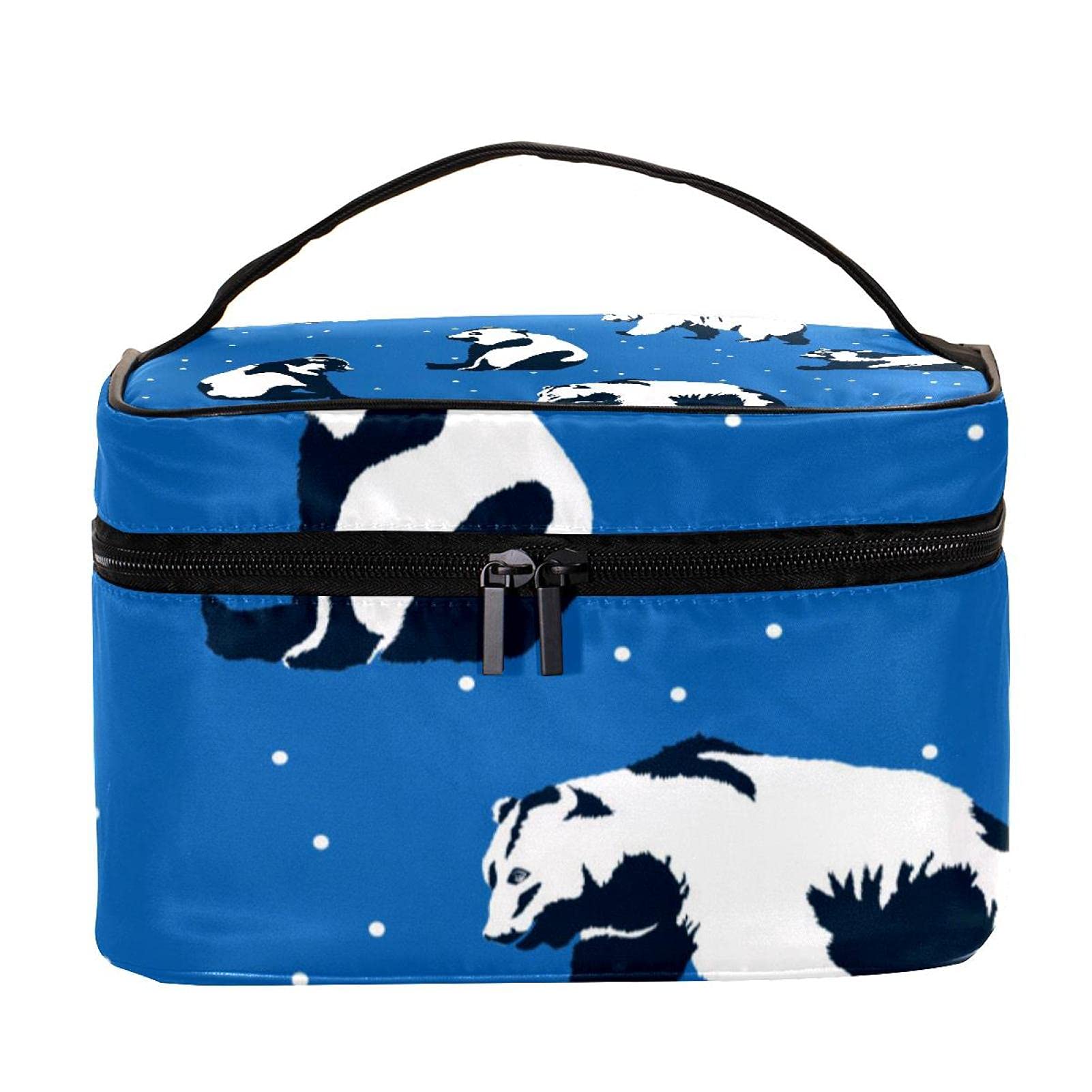 Big Bear Blue Pattern Large Travel Makeup Bag - Waterproof Cosmetic Organizer Case with Zipper for Women & Girls | Perfect for Vacation, Gym, Business Trips & Daily Use