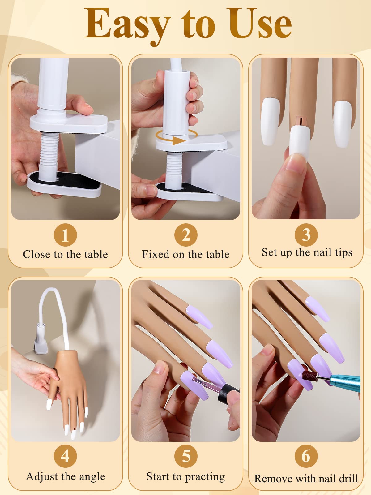 Professional Acrylic Nail Practice Hand - Flexible & Movable Fake Nail Training Hand for Beginners, Prevents Nail Tips from Falling Off - Perfect for Nail Tech Students, Salon Practice & DIY Manicure Training at Home