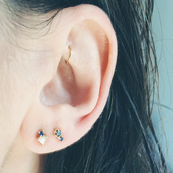 Black Diamond and Sapphire Duo Stud Earrings for Women - 14K Gold Plated Elegant Jewelry Gift for Anniversary, Wedding & Special Occasions