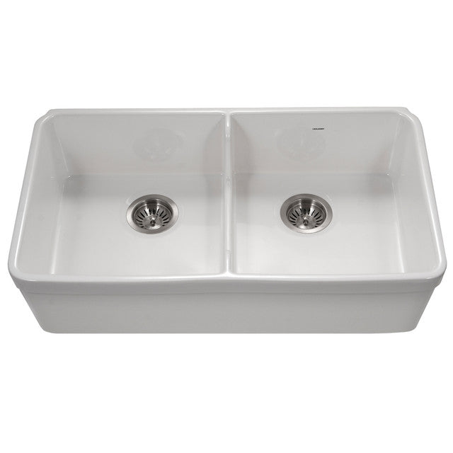 Houzer Platus Series 32-Inch Fireclay Dual Mount Kitchen Sink - Undermount or Apron Front Farmhouse Style for Modern & Rustic Kitchens | Perfect for Cooking, Entertaining & Dishwashing