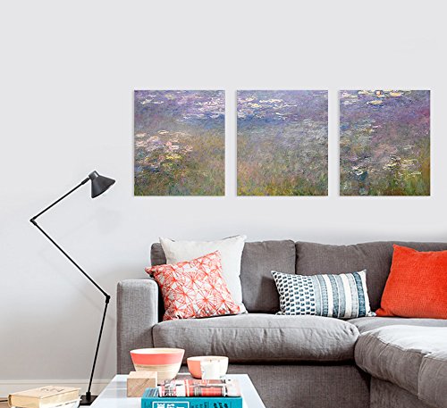 DECORARTS - Monet Water Lilies 1914 in Giverny Triptych Oil Painting Reproduction - Giclee Print on Acid-Free Cotton Canvas - Set of 3 Wall Art Panels (20x24 Inches Each) - Home Decor, Living Room, Bedroom, Office Wall Art