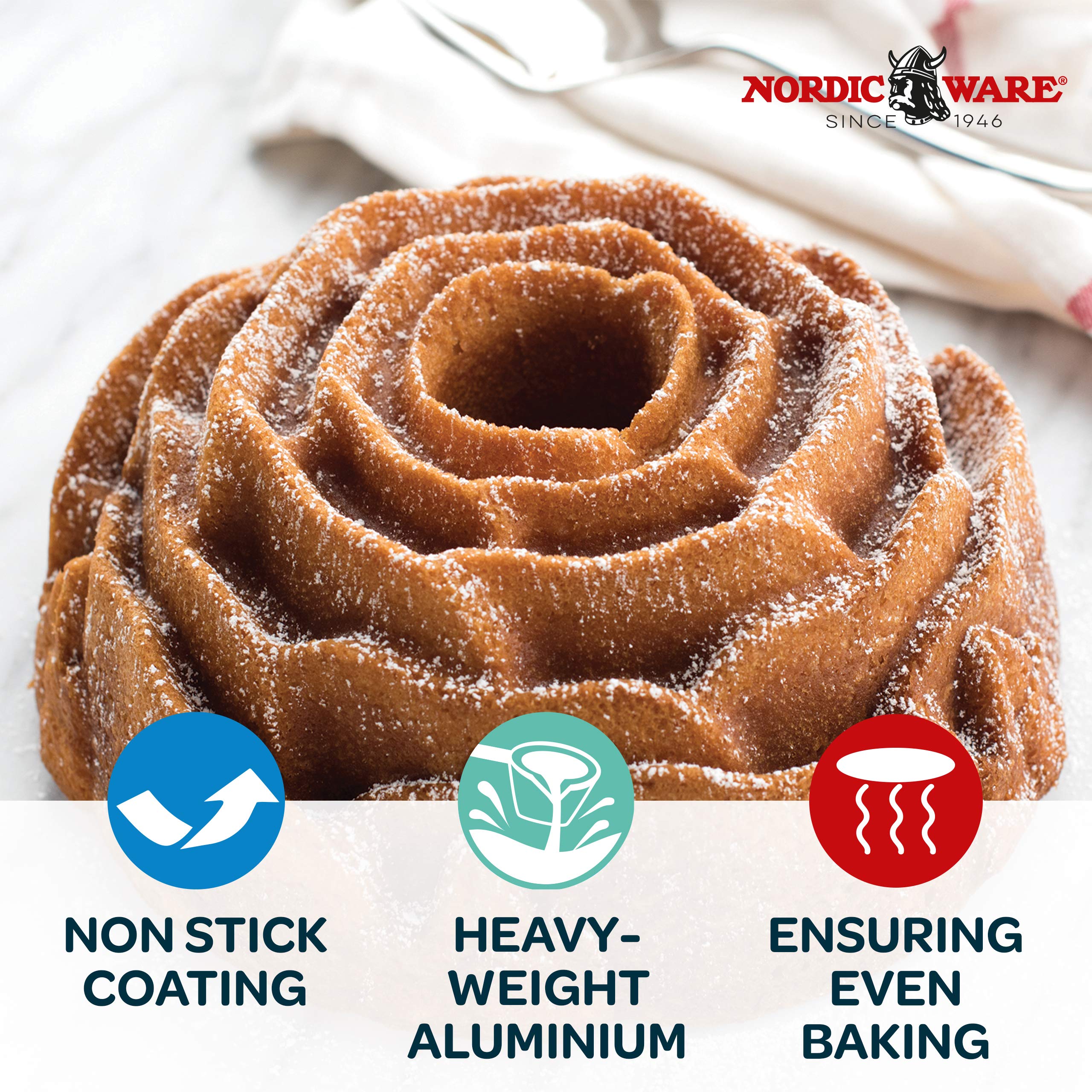 Nordic Ware Rose Cast Aluminum Bundt Pan - 6 Cup Nonstick Baking Pan for Cakes, Bread & Desserts - Perfect for Holidays, Parties & Home Baking