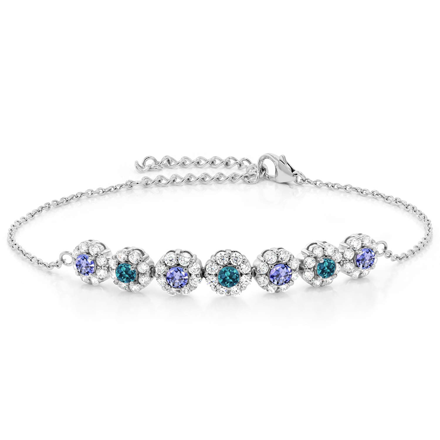 925 Sterling Silver 1.32 Ct Blue Tanzanite & London Blue Topaz Tennis Bracelet for Women - 7 Inch with 2 Inch Extender | Elegant Jewelry Gift for Anniversary, Birthday & Special Occasions