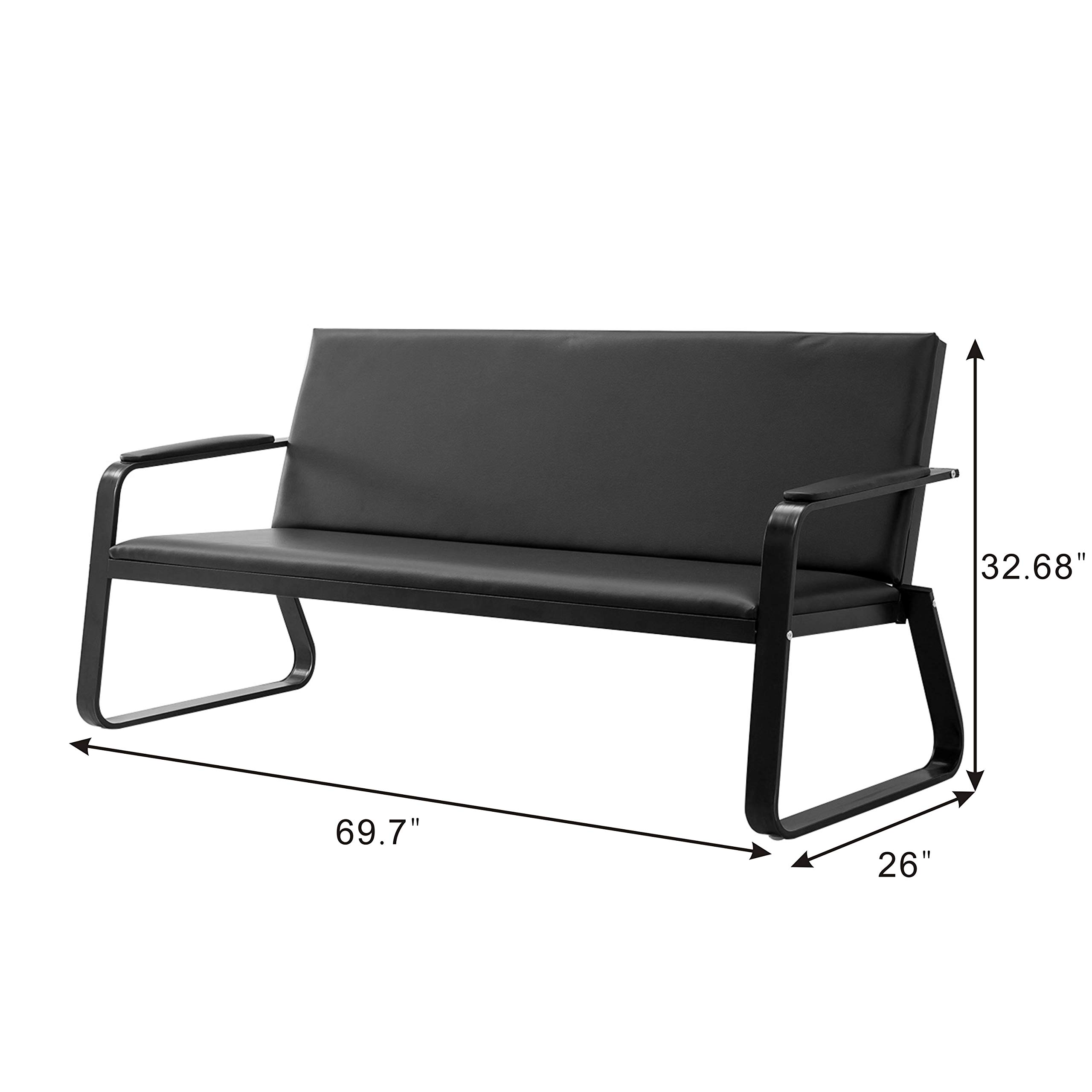 Wonline PU Leather Waiting Room Chair with Armrest - Office Furniture Bench for Guest Seating, Lobby, Conference & Reception - Perfect for Airport, Clinic, Hospital, Bank, Salon & Barber Shop (Black) - Ideal for Professional Spaces & High-Traffic Areas