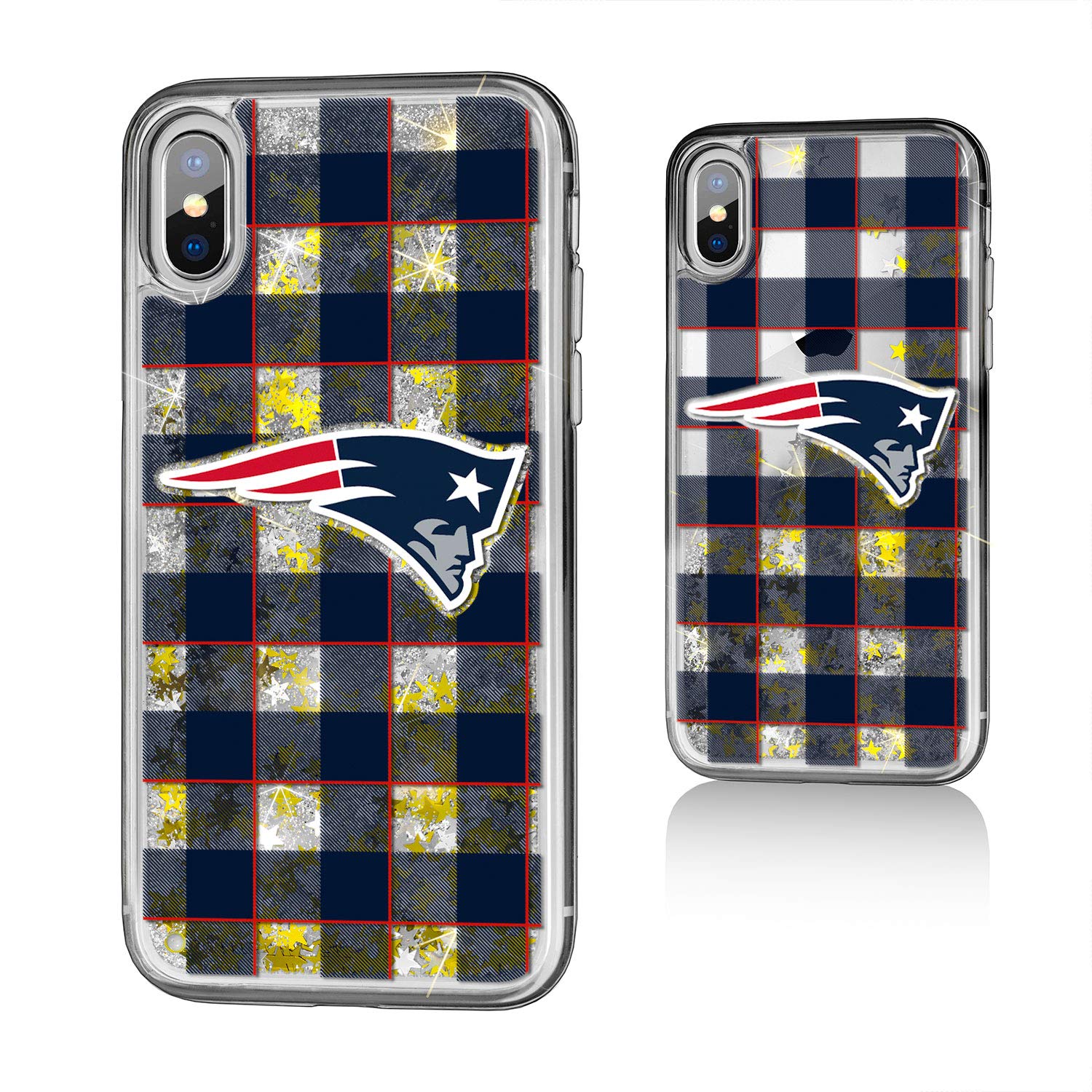 New England Patriots iPhone Case - Plaid Glitter Design for iPhone 11/12/13/14/15 Pro Max - Protective Football Team Phone Cover - Perfect for Game Day & Patriots Fans