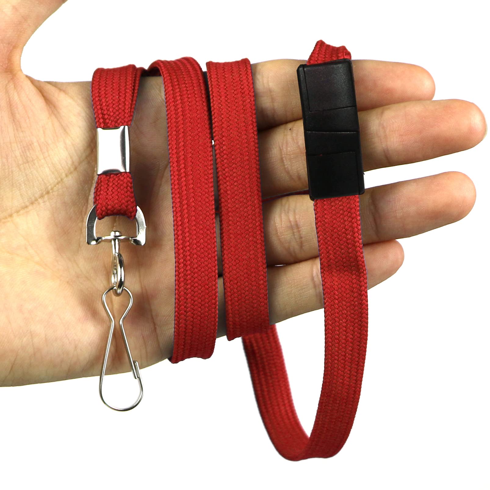 Premium Breakaway Lanyards with J-Hook - 100 Pack (Red) for ID Badges & Business Cards - Office & Cruise Use