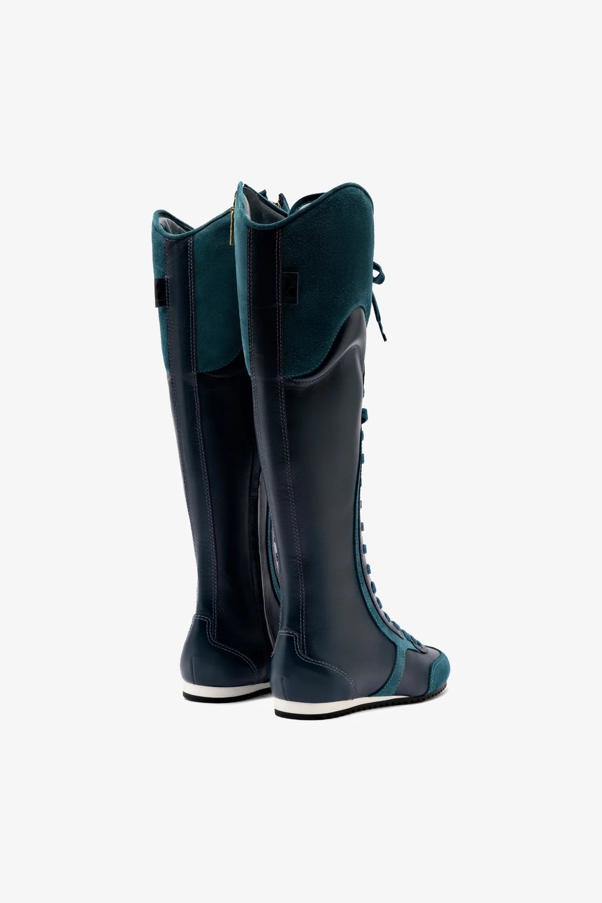 Larroudé x Jonathan Cohen Teal Suede Flat Hi Sneaker Boot - Stylish & Comfortable for Women's Casual Wear, Street Fashion & Everyday Outfits