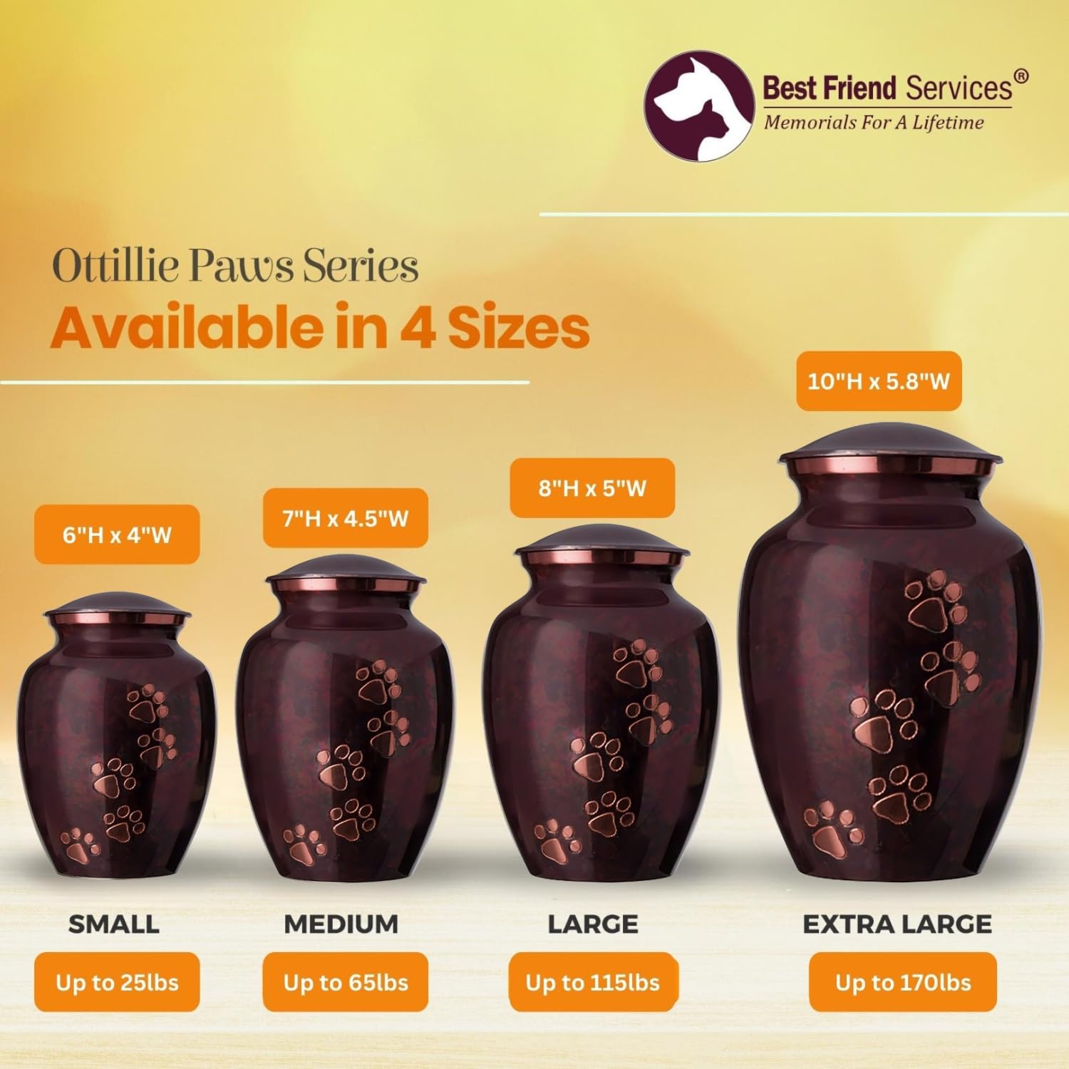Hand Carved Brass Pet Cremation Urn for Dogs and Cats - Ottillie Paws Legacy Memorial Keepsake Urn (Raku, Vertical) - Perfect for Home Display and Memorial Services