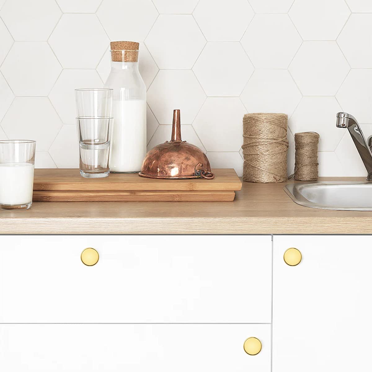 GOBEKOR 1 Pack Gold Cabinet Knobs & Pulls - Round Kitchen Cabinet Handles, Dresser Drawer Knobs - Perfect for Home Kitchen, Bathroom & Furniture Upgrade