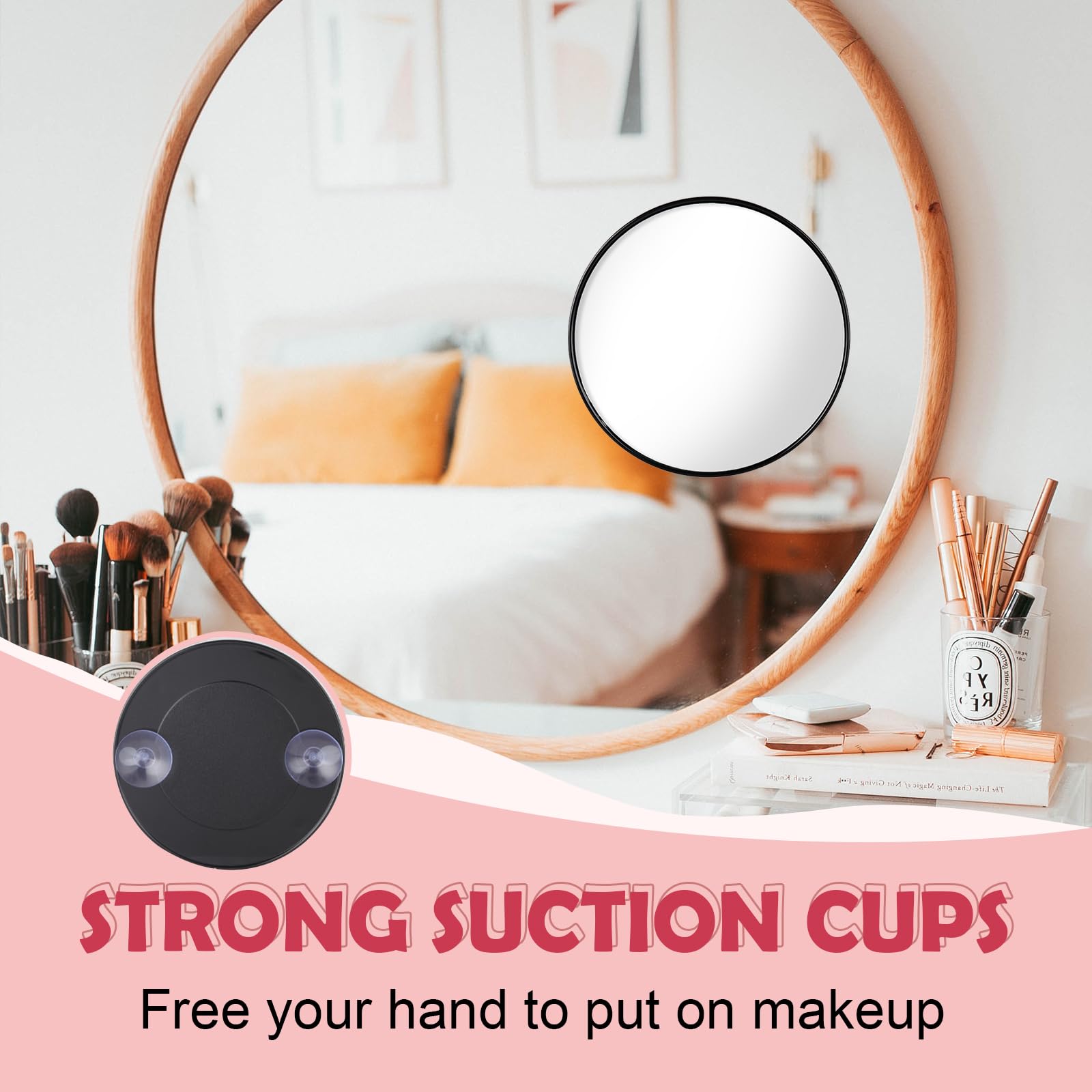 6X Magnifying Mirror with Suction Cup - 3.5in Portable Travel Makeup Mirror (1X-30X) for Bathroom & Vanity