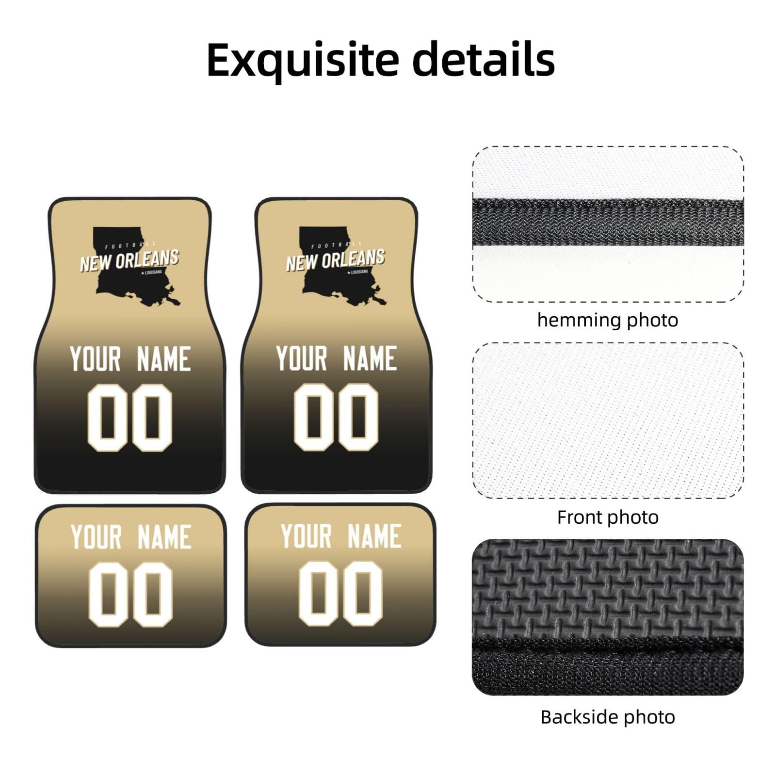Custom New Orleans Car Mat Sets 4-Piece with Name, Number & City - Personalized Football Car Floor Mats for Most Vehicles - Perfect for Tailgating & Game Day Decor