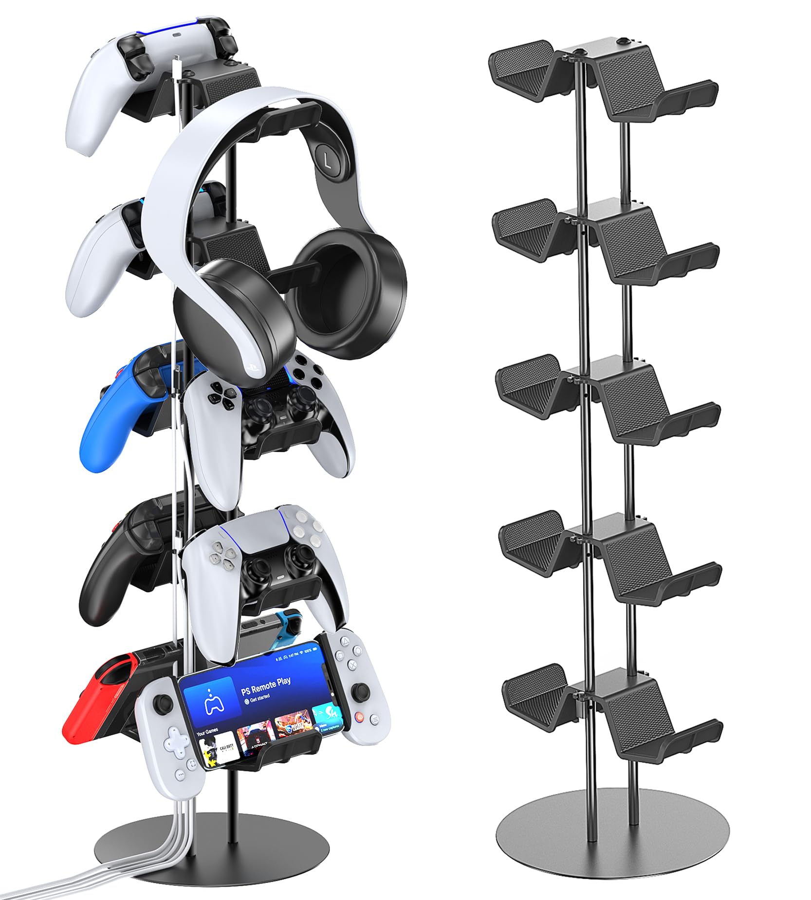 5-Tier Gaming Headset Stand with Cable Organizer - Universal Controller Holder for PS5, Xbox, Nintendo Switch, PS4 & PS Portal - Perfect Gaming Setup Organizer for 10 Controllers - Ideal for Gaming Room, Streaming Studio & Esports Tournament Setup