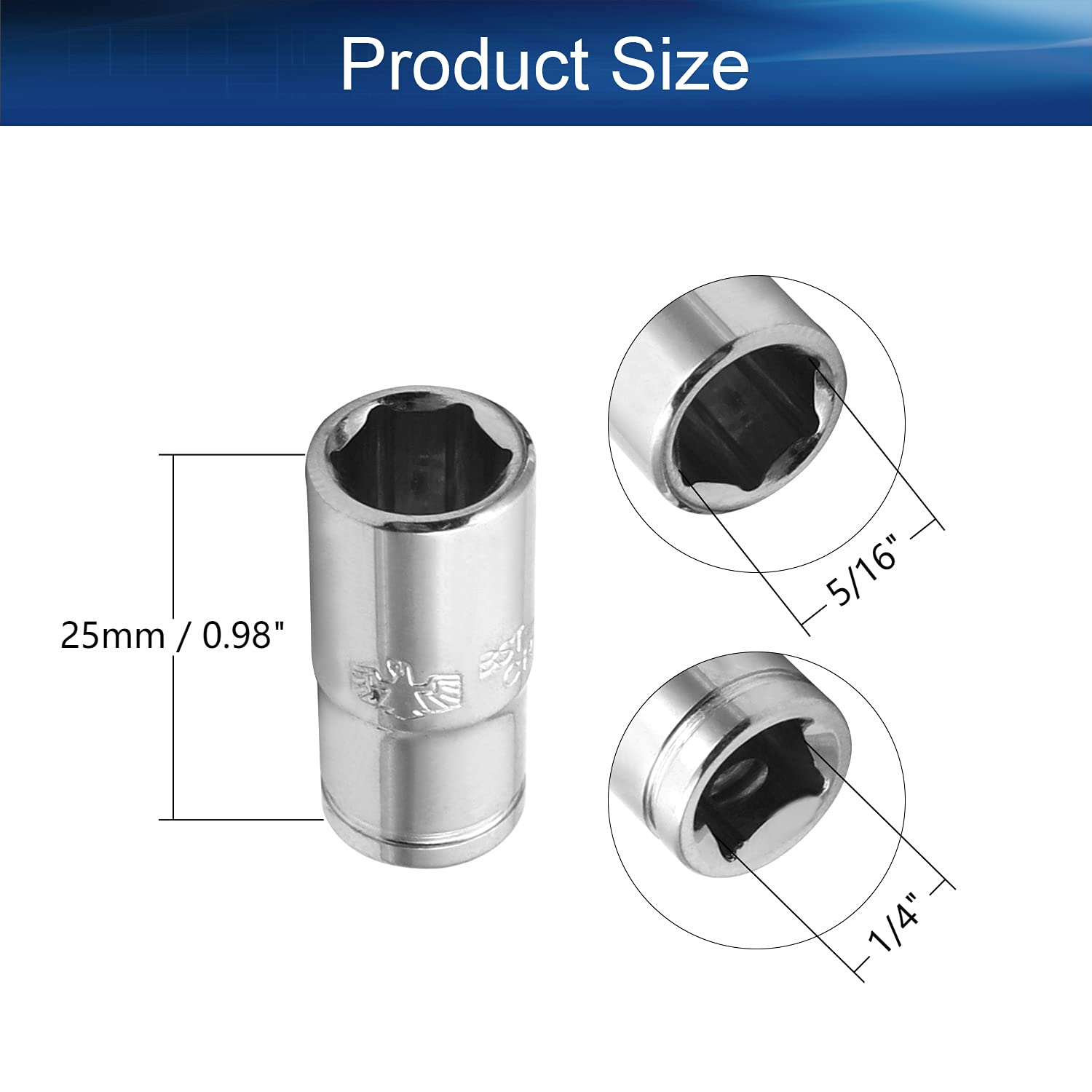 Auniwaig 4-Piece Shallow Socket Set - 1/4 Inch Drive x 5/16 Inch 6-Point Cr-V Sockets (Imperial) - Perfect for Automotive Repairs & DIY Projects