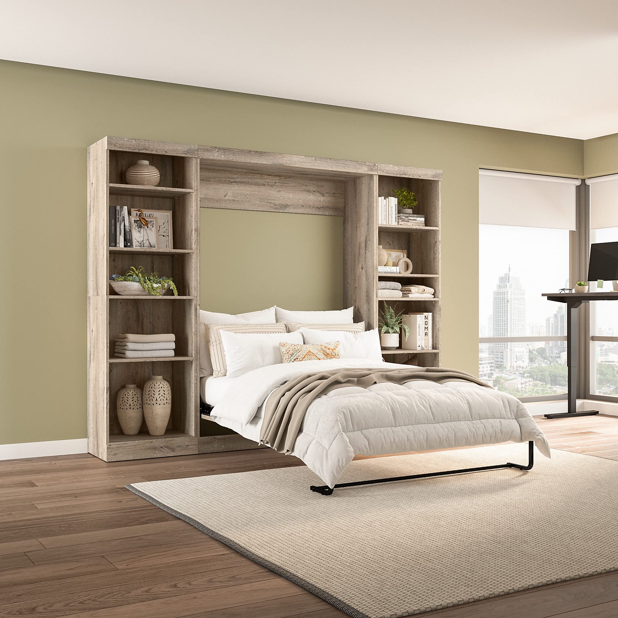 Bestar Pur Full Murphy Bed with 2 Shelving Units - 109