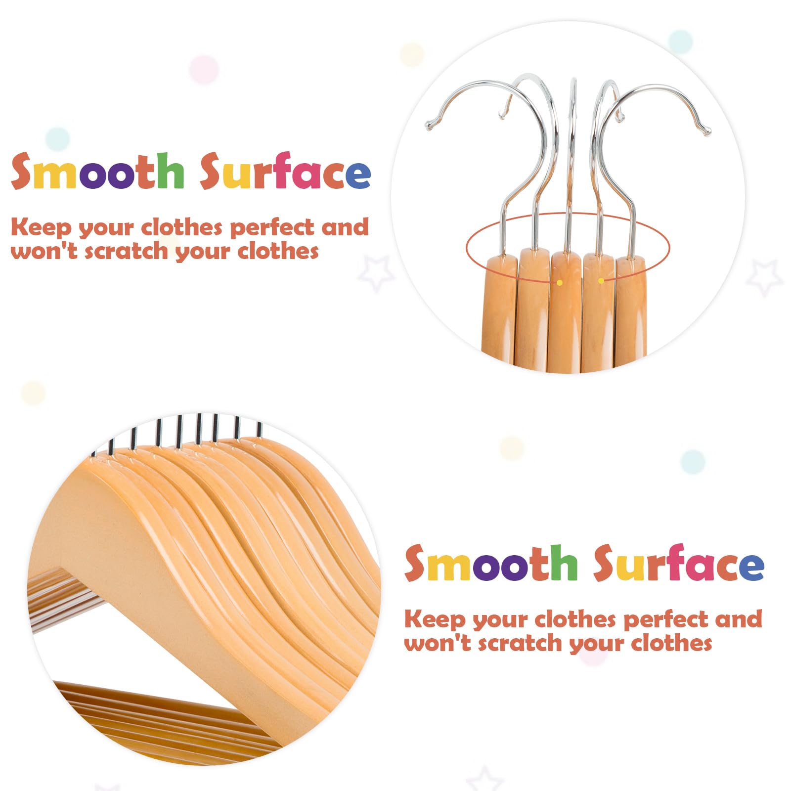 ELONG HOME 20 Pack Natural Wooden Baby Hangers with 360° Swivel Hook - Premium Kids Closet Organizers for Shirts, Dresses & Jackets - Space Saving Nursery & Children's Wardrobe Storage Solution