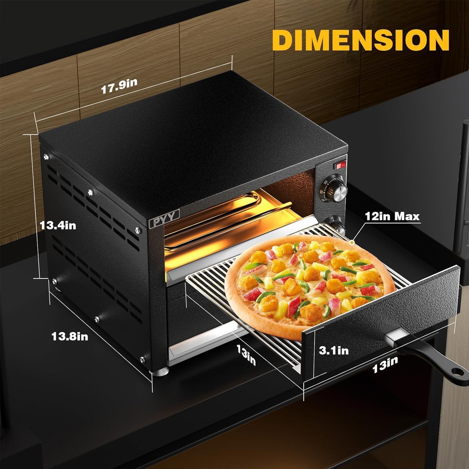 PYY Commercial Countertop Pizza Oven - 2-Tier Stainless Steel Electric Pizza Maker with Timer for Home & Restaurant Use - Perfect for Indoor Pizza Baking, Party Cooking & Small Business (Black)