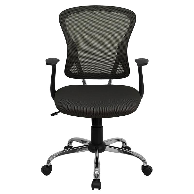 FLASH Alfred Mid Back Black Mesh Swivel Task Office Chair with Chrome Base and Arms - Ergonomic Desk Chair for Home Office, Computer Work & Gaming
