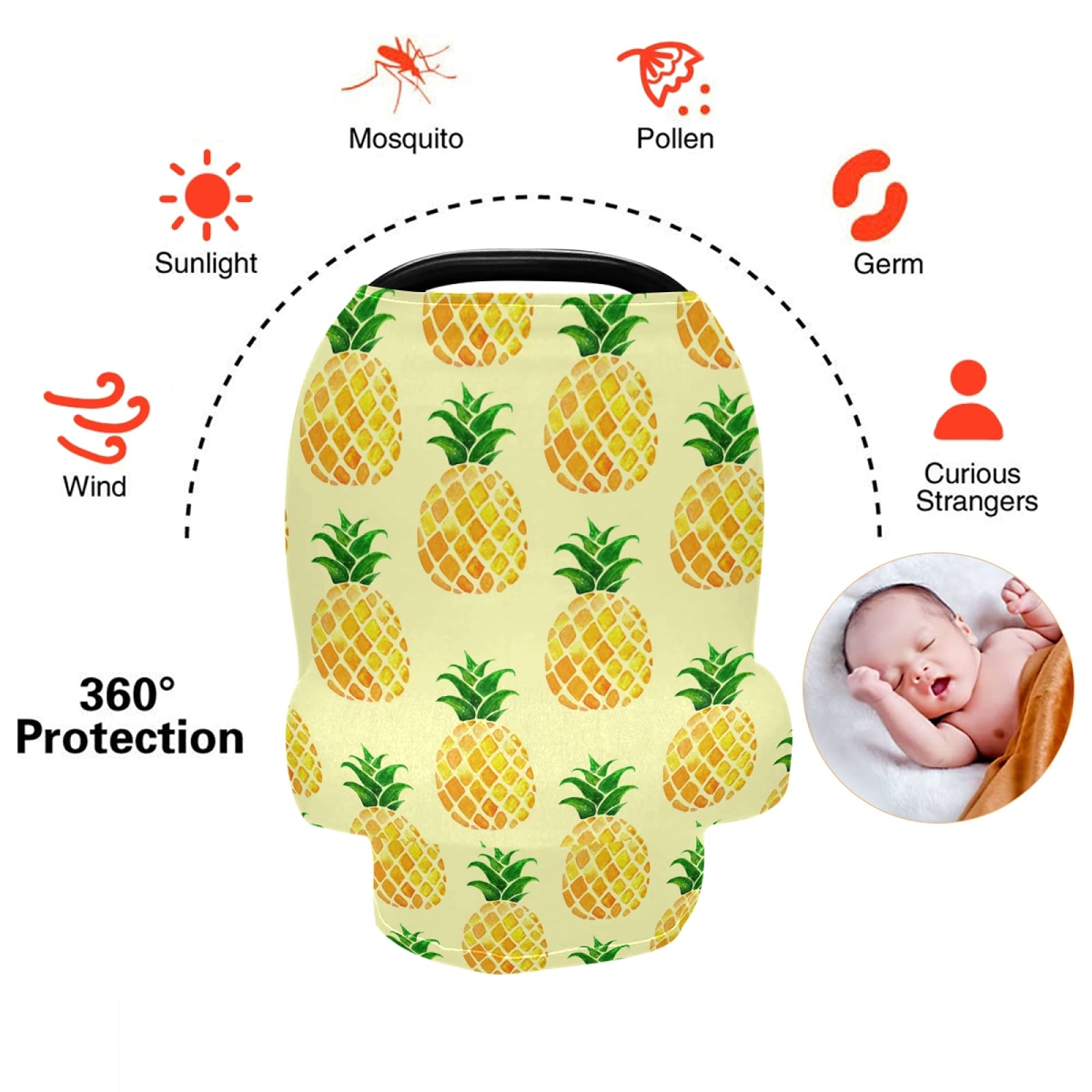 Breastfeeding Cover Scarf - Soft, Breathable Nursing Cover with Pineapple Print for Baby Boys & Girls - Perfect for Car Seat, Stroller & Summer Outings