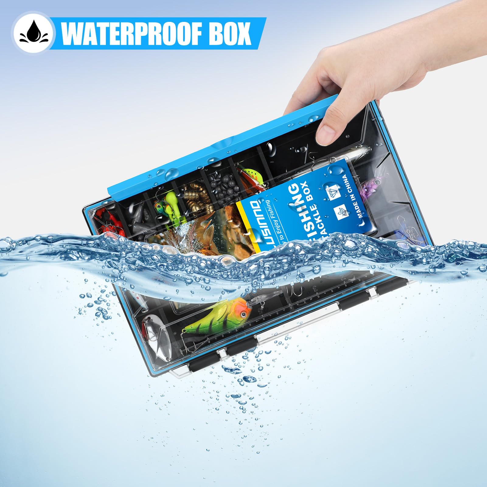 PLUSINNO Waterproof Fishing Tackle Box Organizer with Removable Dividers - 1 or 2 Pack Lure Storage Box for Terminal Tackle & Fishing Gear - Perfect for Freshwater, Saltwater & Boat Fishing Trips