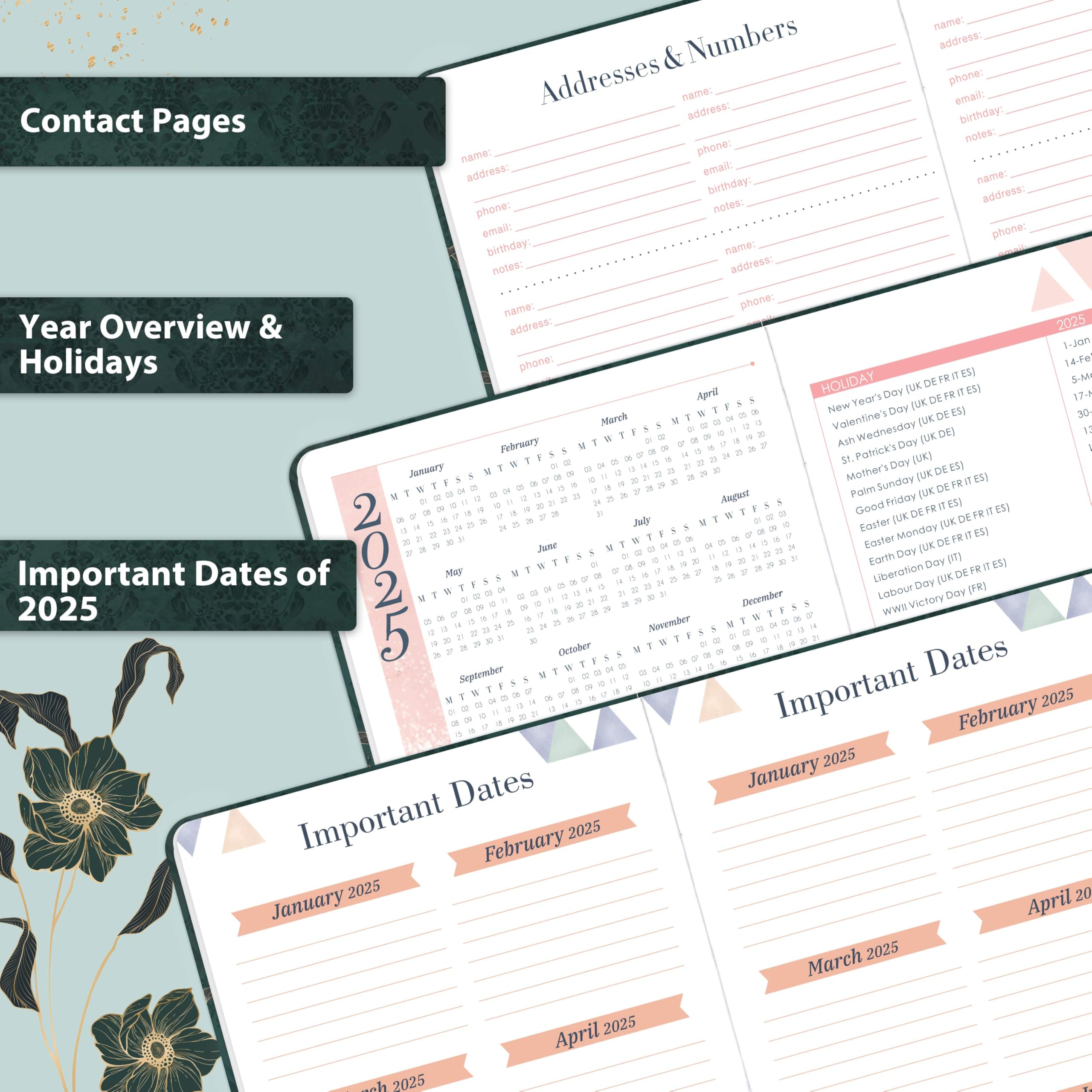 2025 Planner - A5 Weekly Diary with Hardcover & Elastic Closure | January-December 2025 | Green | Perfect for School, Office & Personal Organization | Gift Idea for Students & Professionals