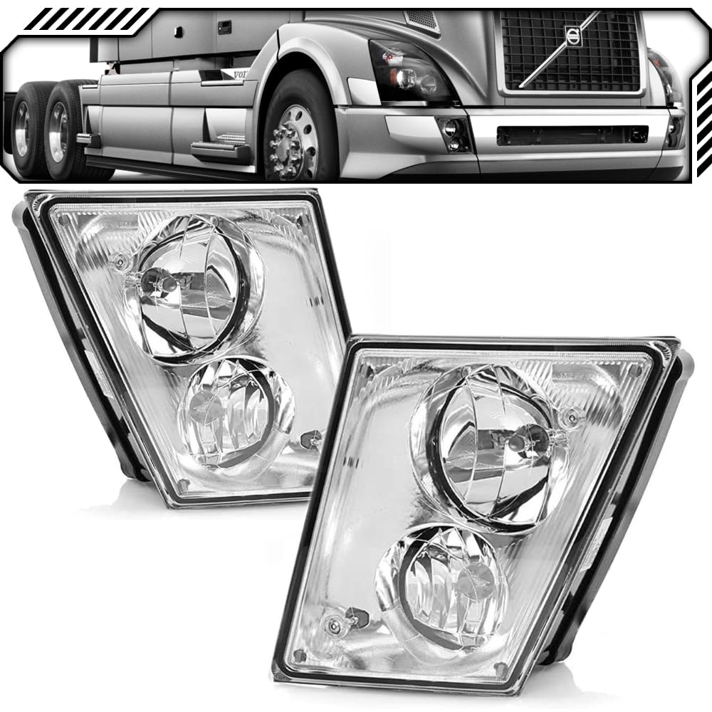 EPIC LIGHTING OE Style Halogen Fog Lights with Chrome Housing & Daytime Running Lights - Direct Replacement for VOLVO VN 04-18, VNL, VNM, VNX 15-18, VN 04-15 Models (Part# VO2592119, VO2593119, 82793456, 82793458) - Pair - Perfect for Night Driving & Enhanced Road Visibility