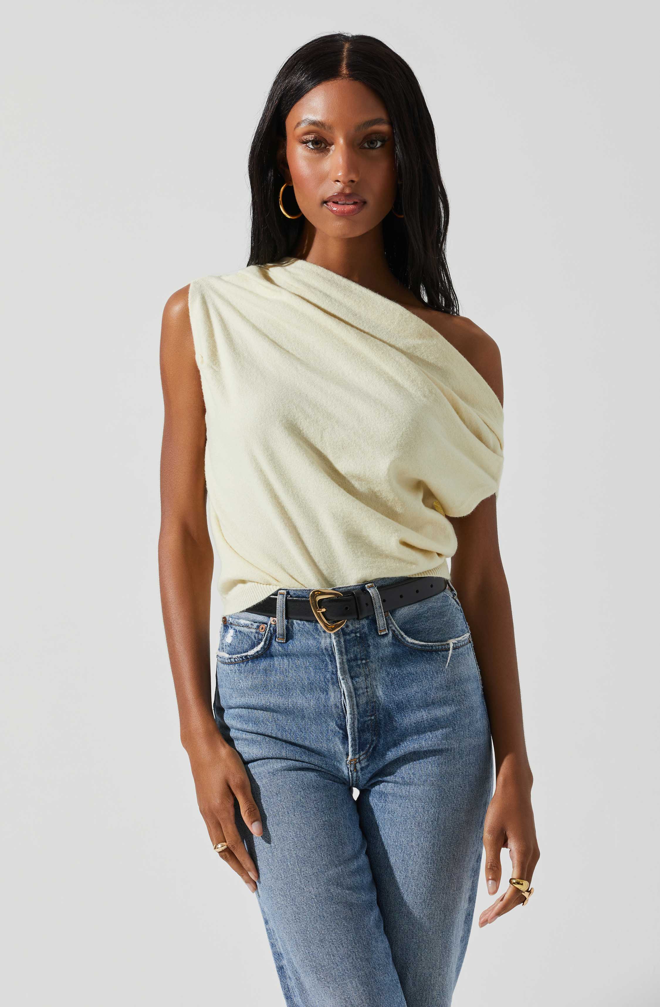 Devin Women's Sleeveless One Shoulder Knit Sweater - Sexy Off Shoulder Pullover for Date Night & Evening Parties