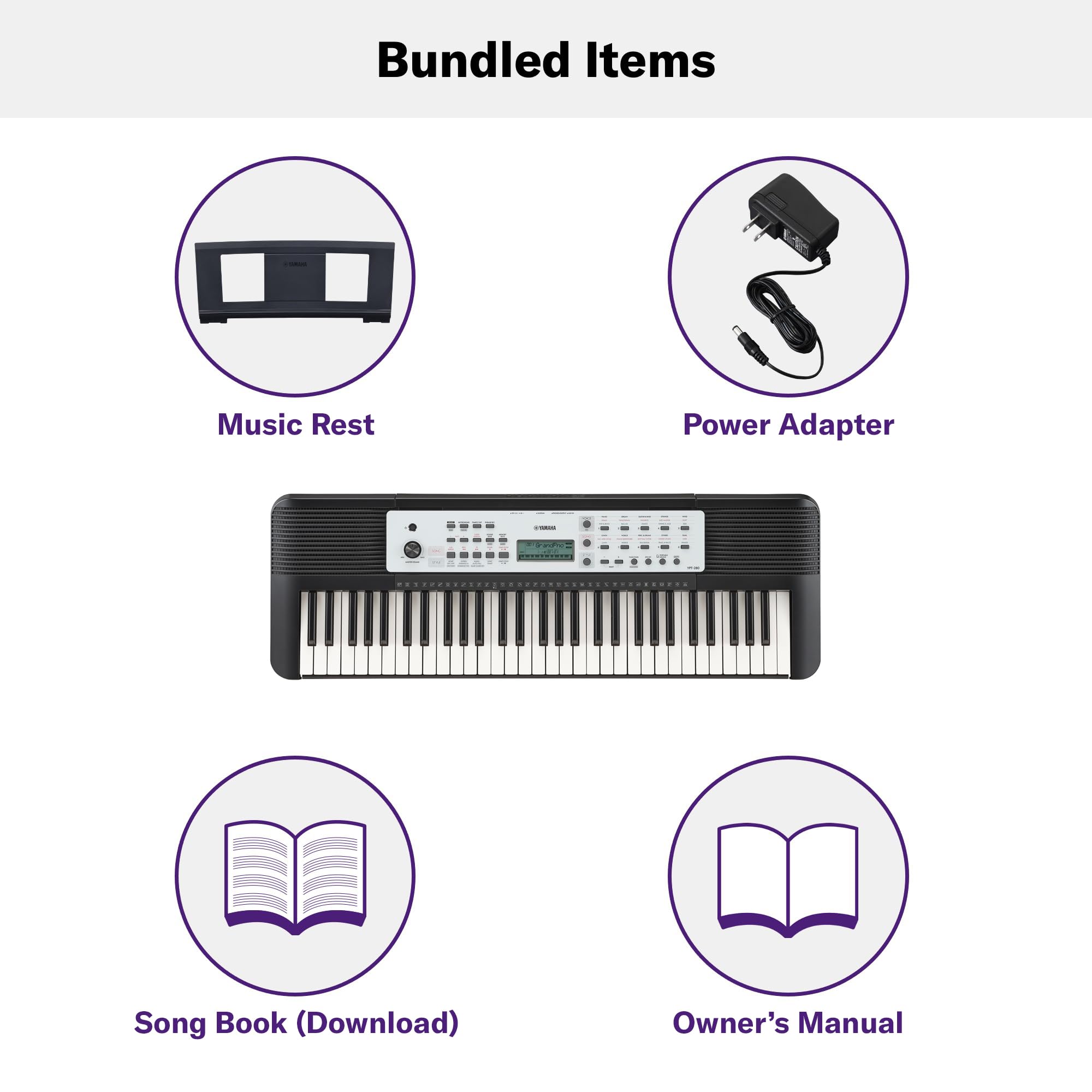 Yamaha YPT-280 61-Key Portable Keyboard for Beginners - Includes Music Stand, Power Adapter & Headphones - Perfect for Home Practice, Music Lessons & Travel