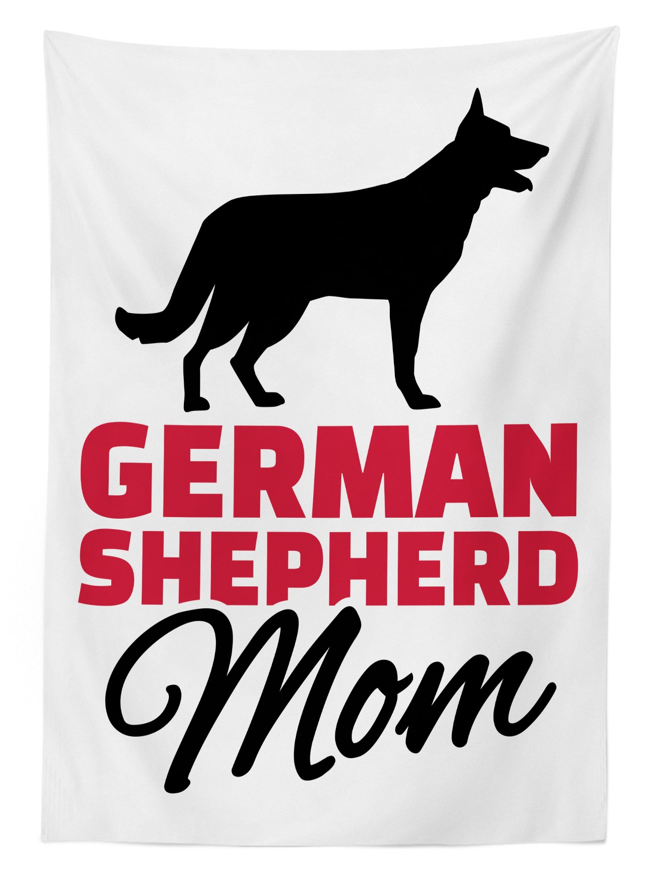 Lunarable German Shepherd Outdoor Tablecloth - Alsatian Dog Slogan Animal Silhouette Design, Washable Picnic Table Cover 58x84 Inches, Black White Dark Coral - Perfect for Backyard BBQs, Camping & Pet Lover Gatherings