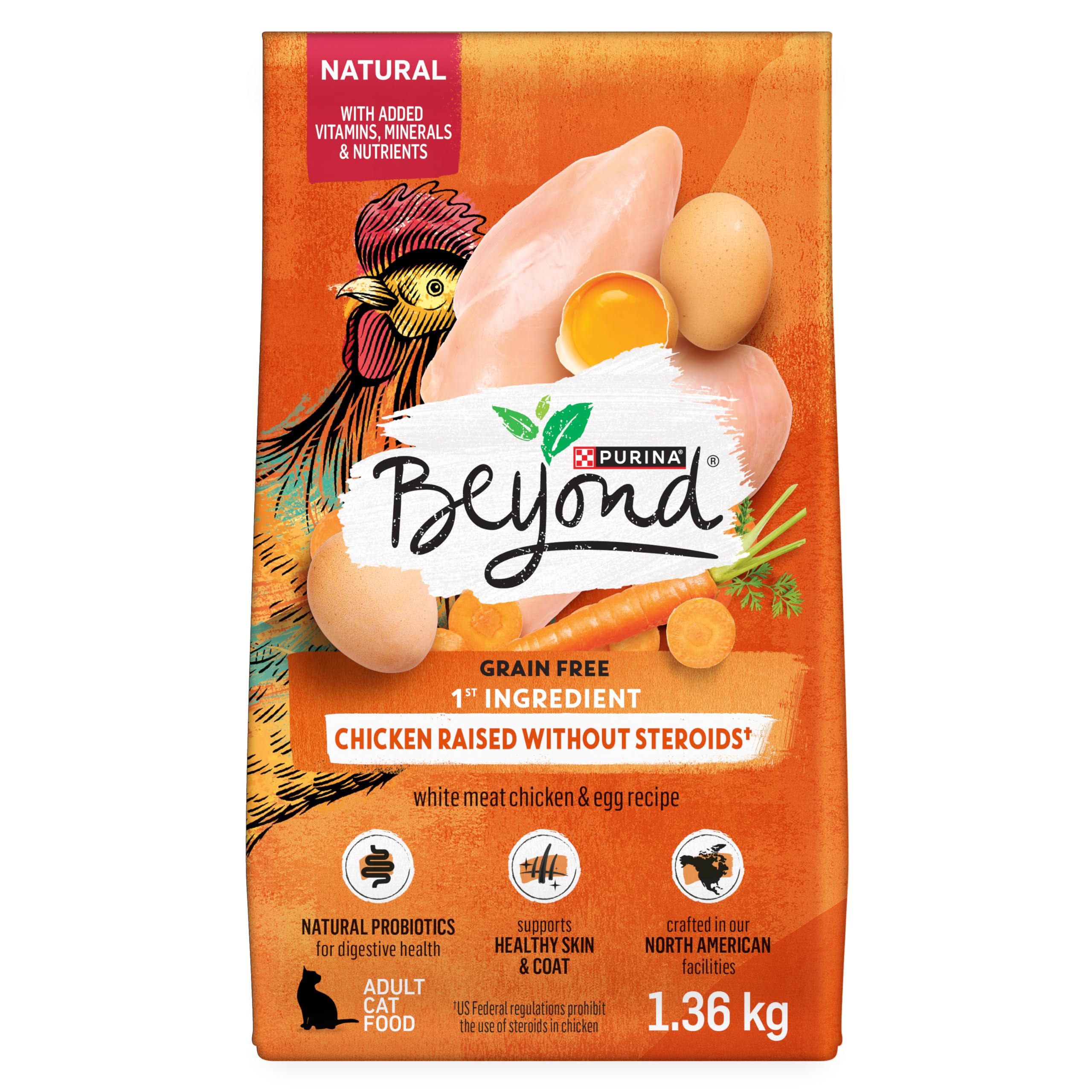 Beyond Grain Free Natural Dry Cat Food with Farm-Raised Chicken & Egg - 1.36kg Bag for Adult Cats - High Protein Kibble for Healthy Skin & Coat - Perfect for Indoor & Outdoor Cats